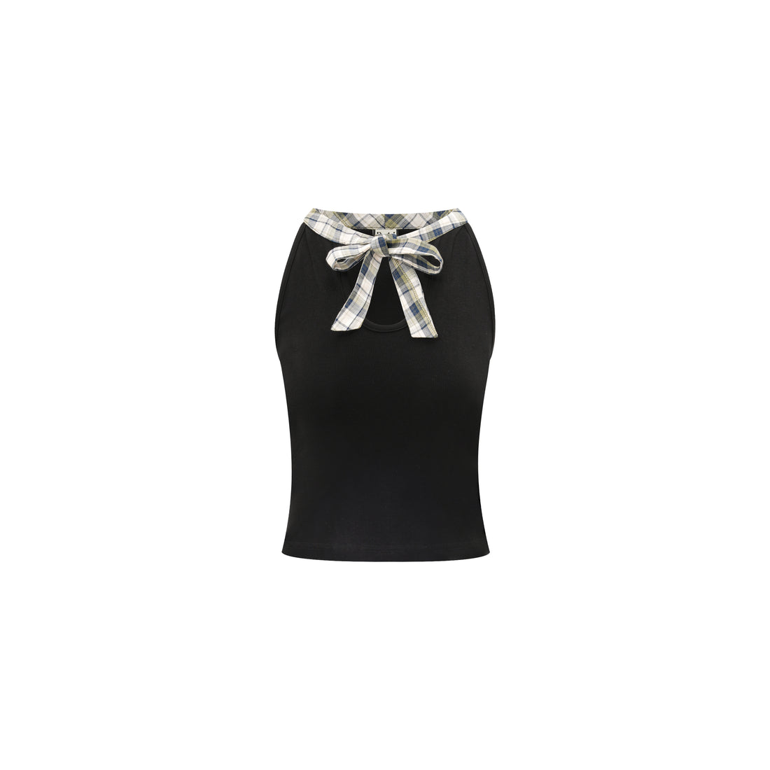 Bow-Detailed Plaid Bustier Top