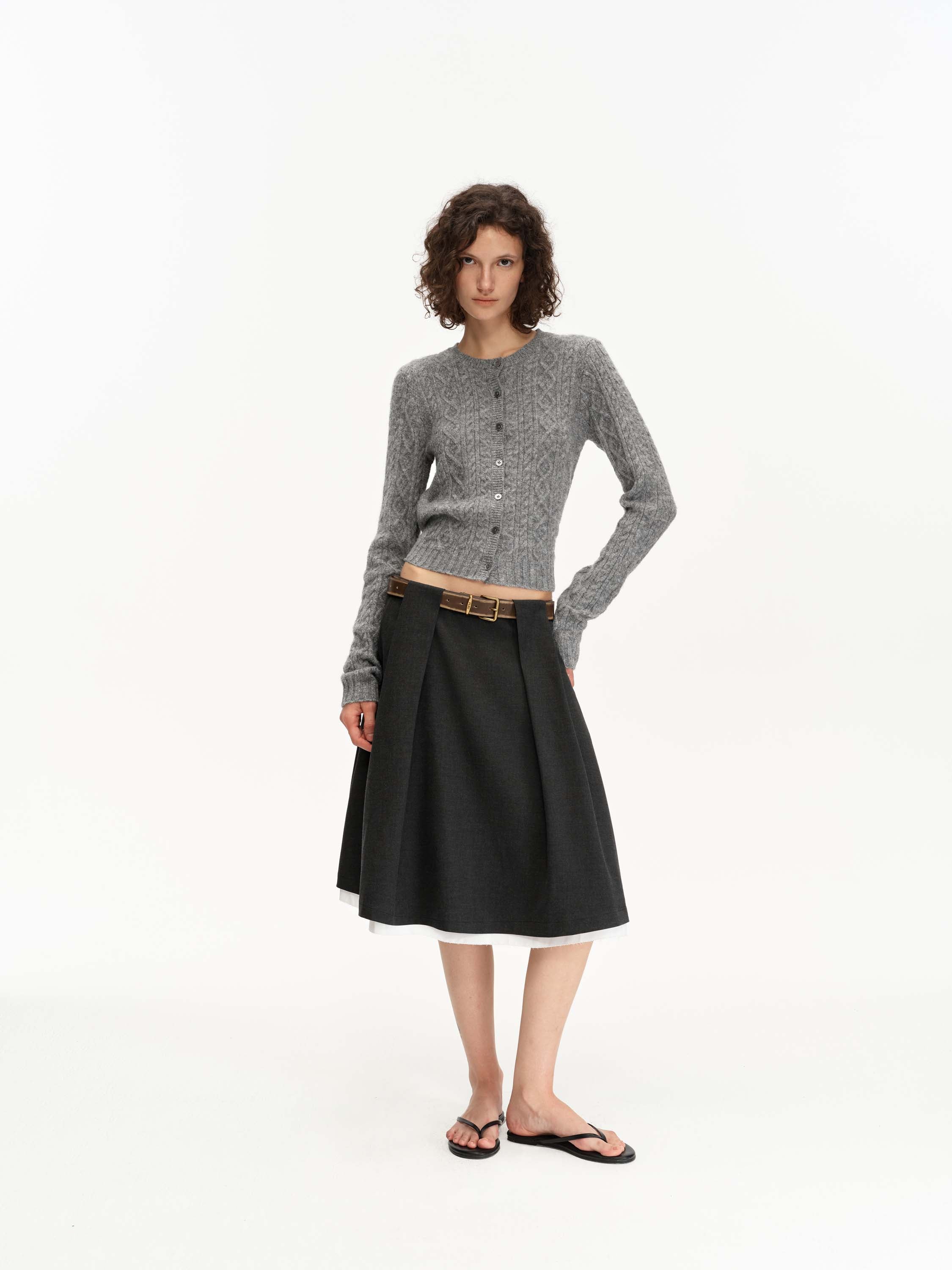Pleated Half Skirt With Belt Loops