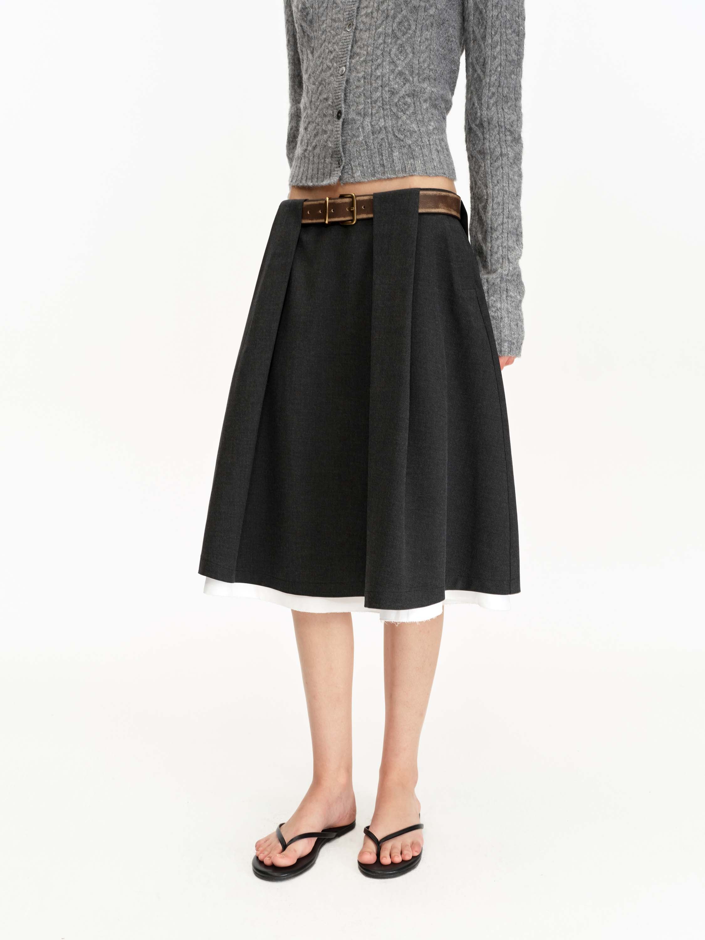 Pleated Half Skirt With Belt Loops