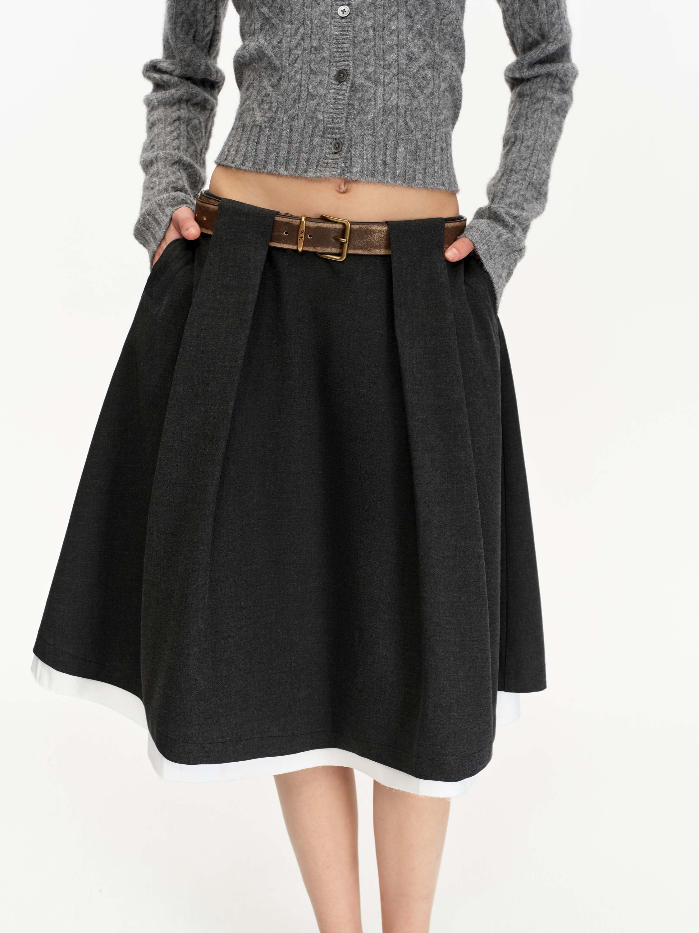 Pleated Half Skirt With Belt Loops