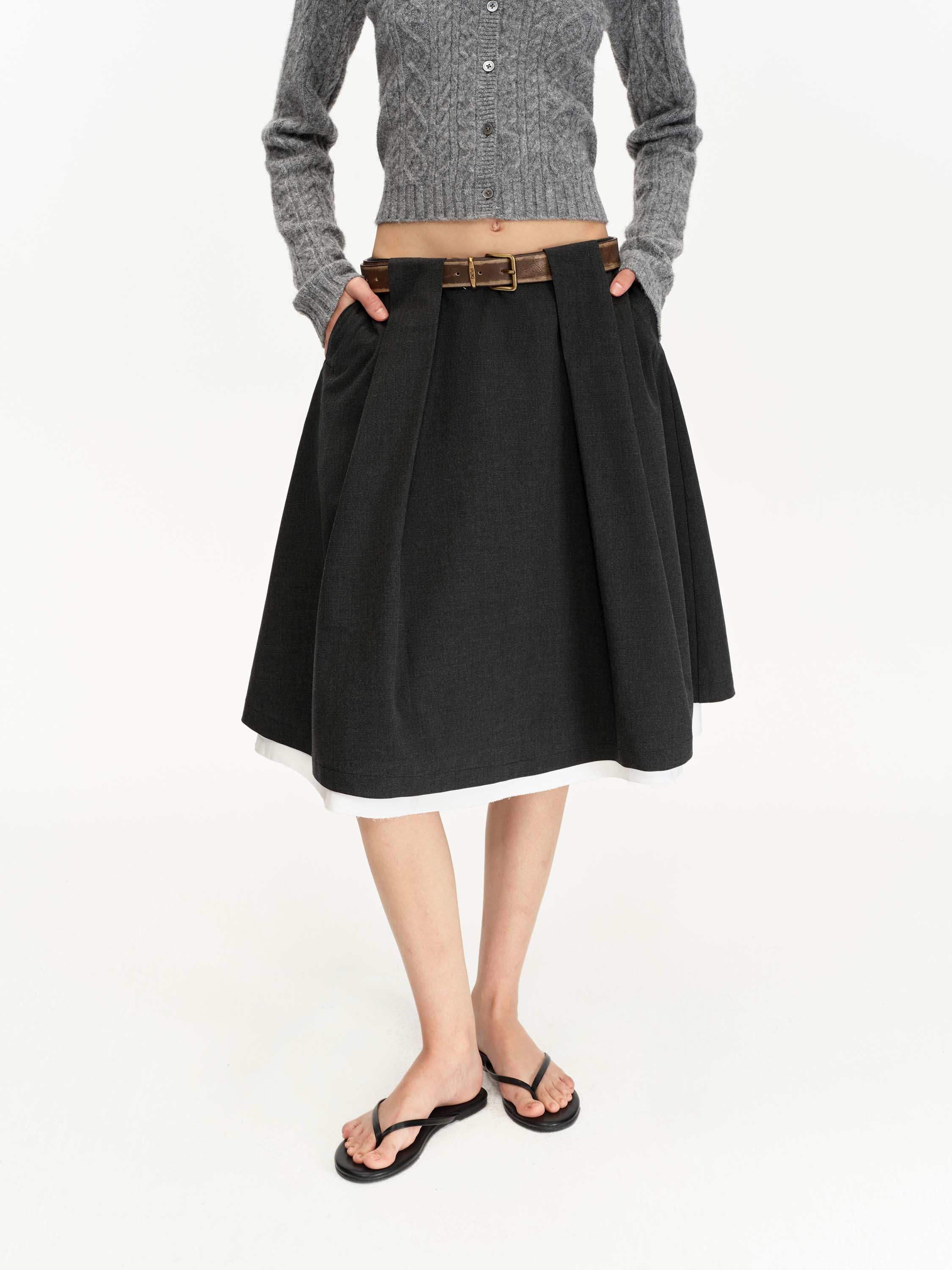 Pleated Half Skirt With Belt Loops