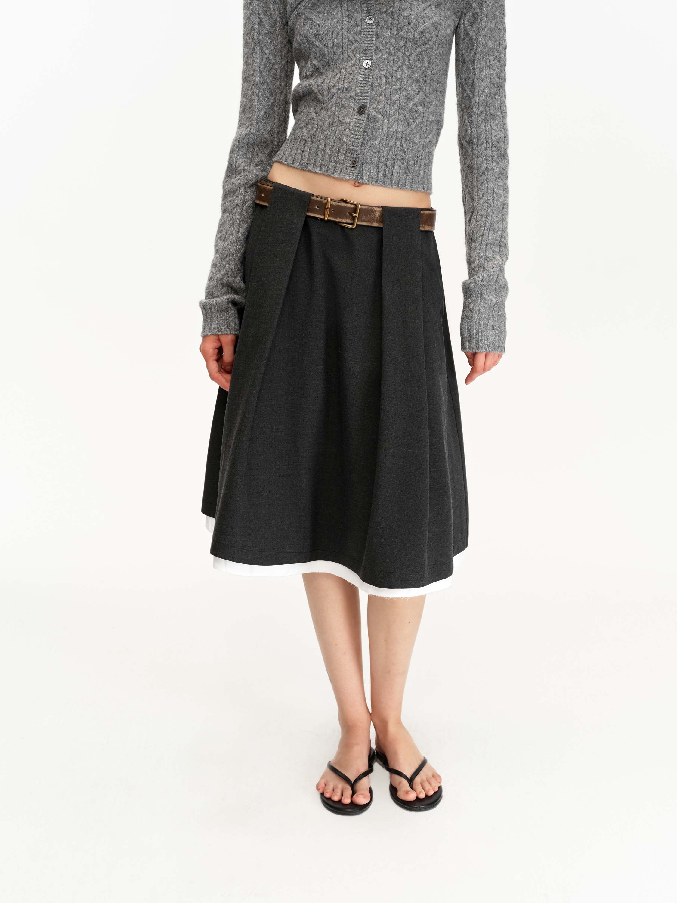 Pleated Half Skirt With Belt Loops
