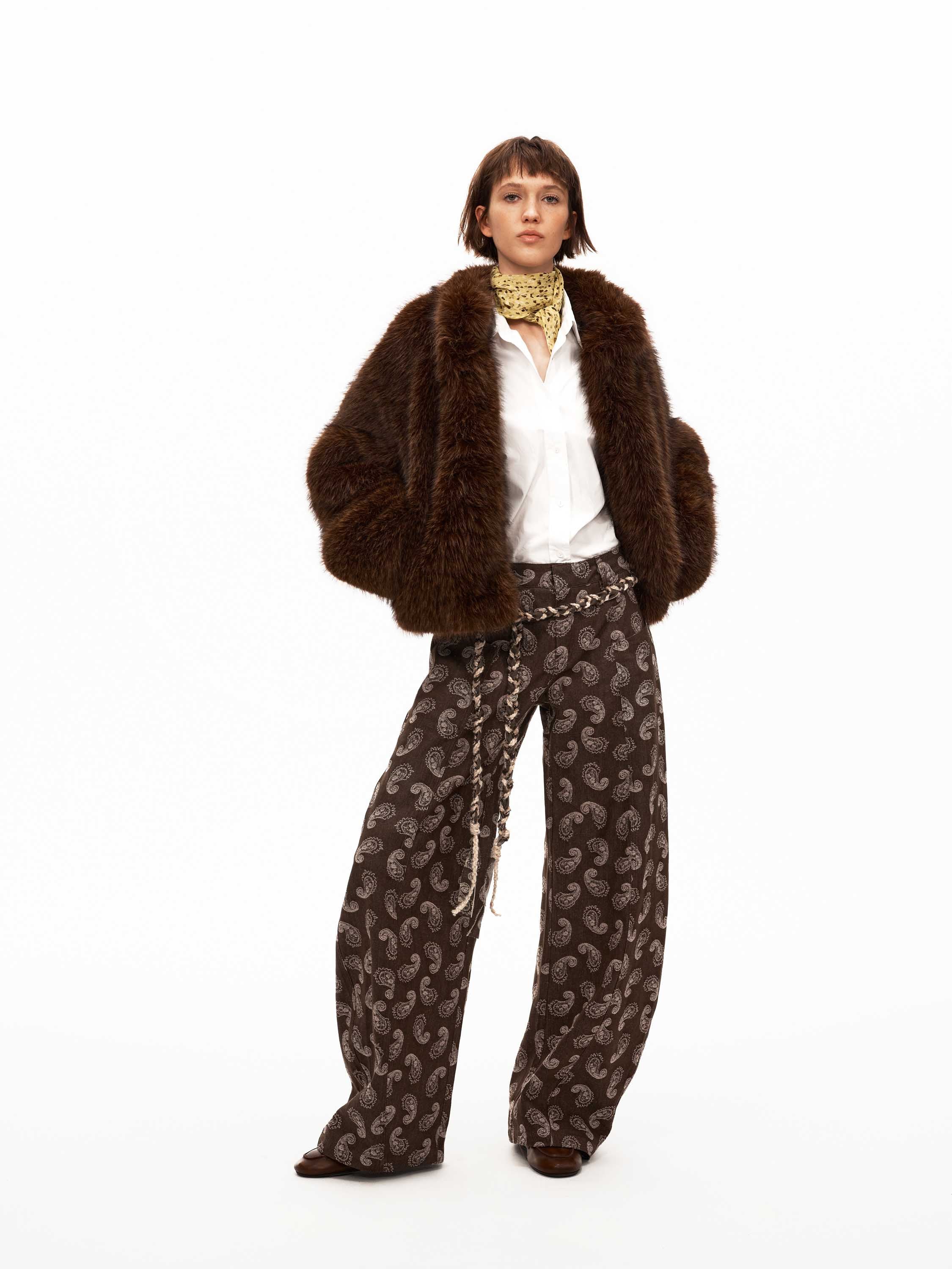 Brown Paisley Print Wide-Leg Pants