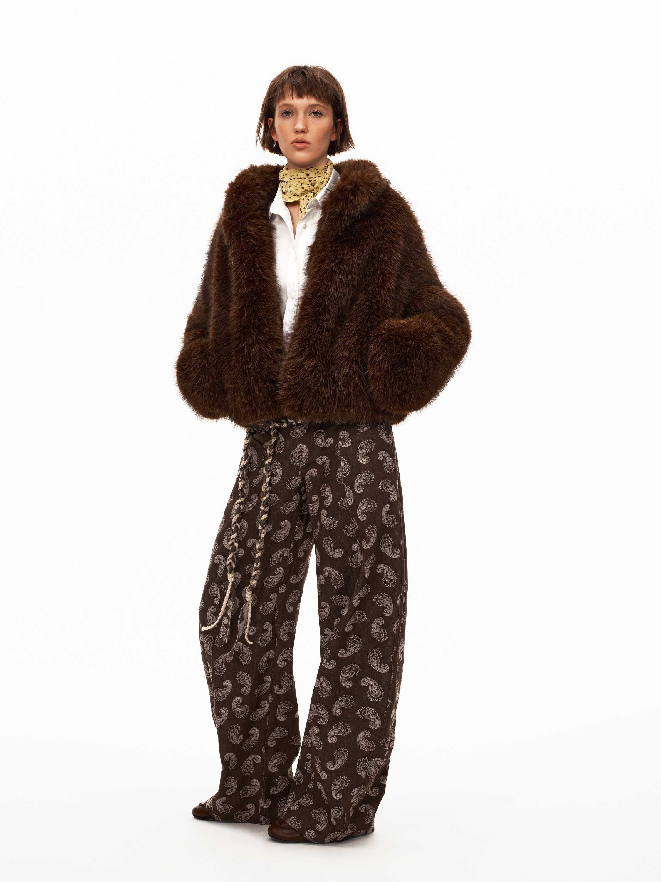Brown Paisley Print Wide-Leg Pants