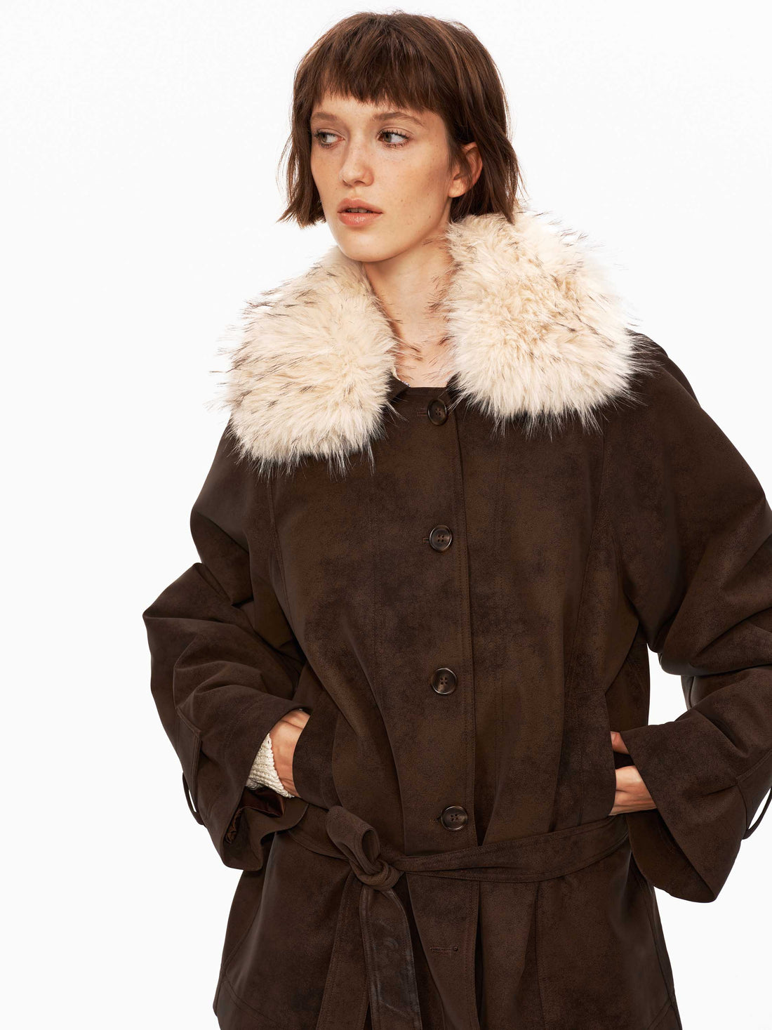Mid-Length Coat With Fur Collar