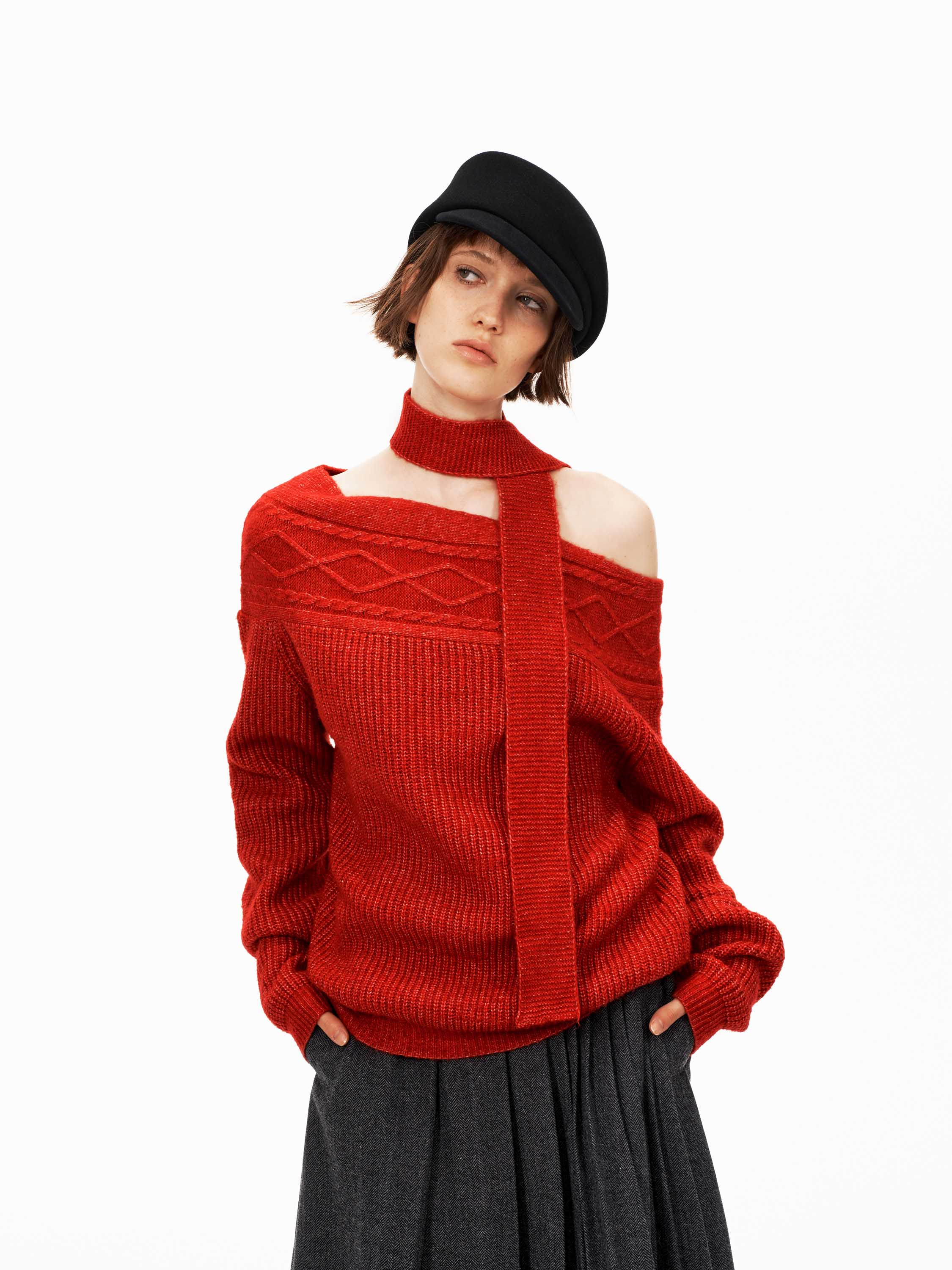 Asymmetrical Cowl-Neck Sweater