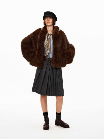 Mandarin Collar Faux Fur Jacket