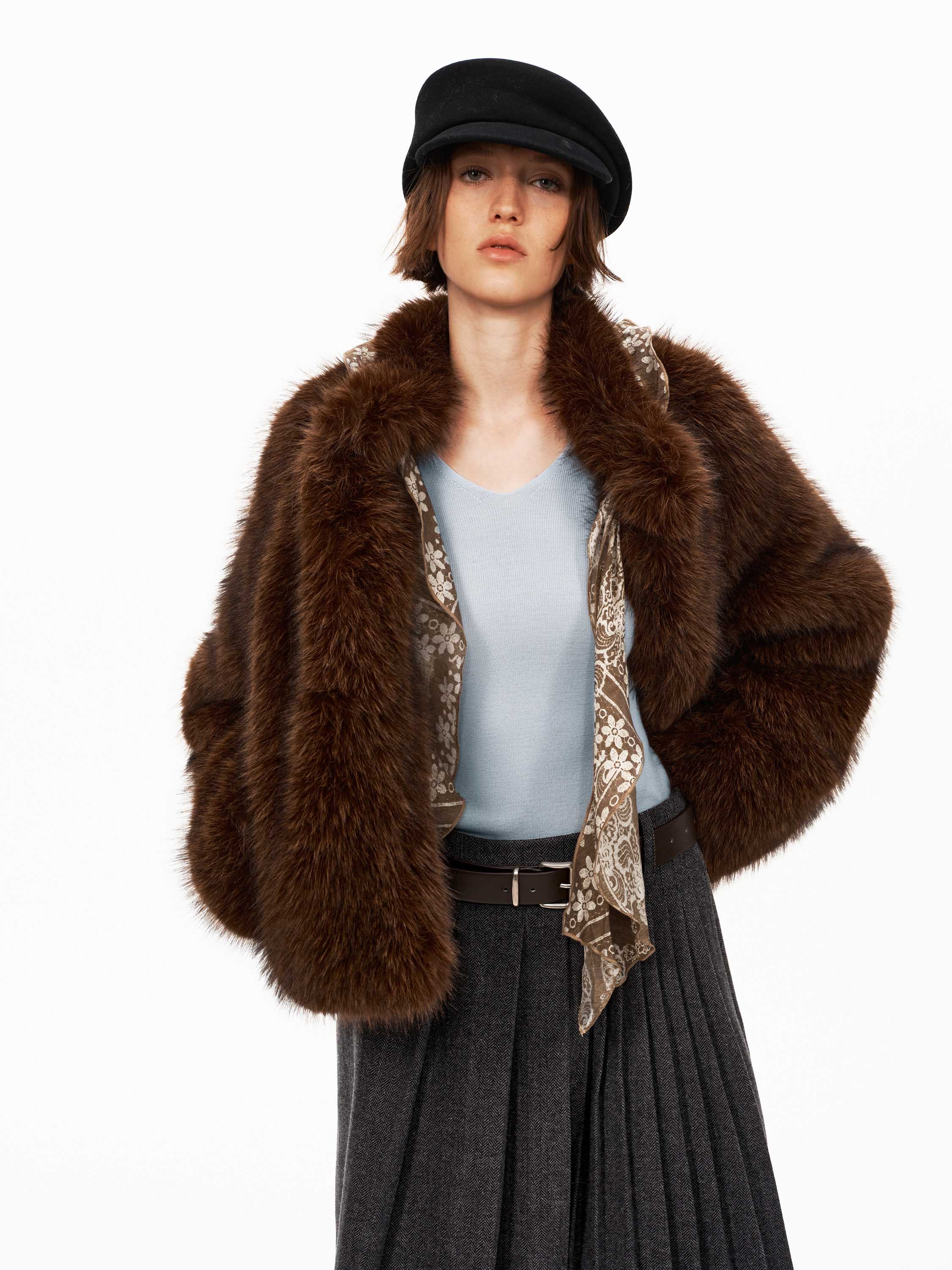 Mandarin Collar Faux Fur Jacket