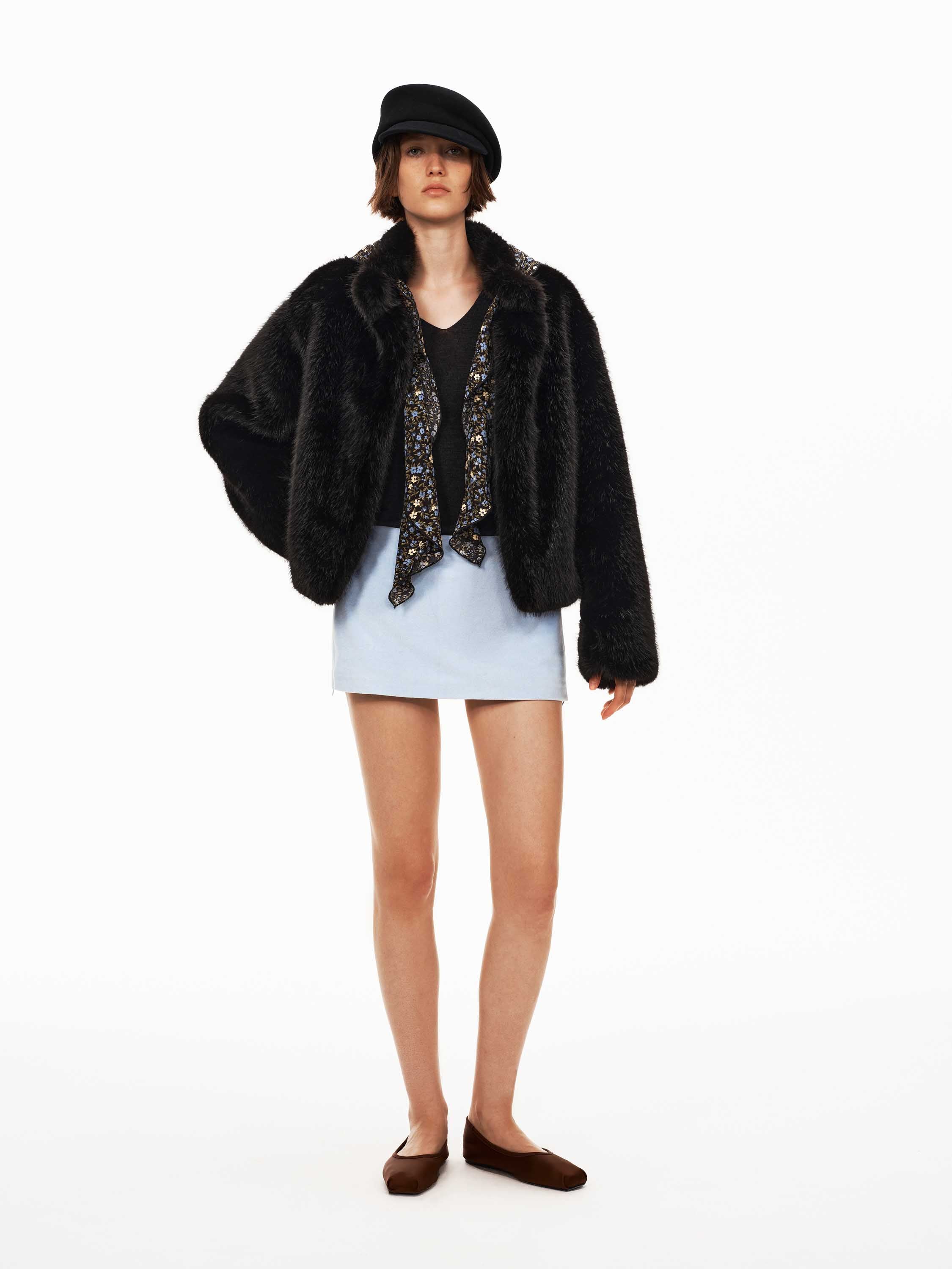 Mandarin Collar Faux Fur Jacket