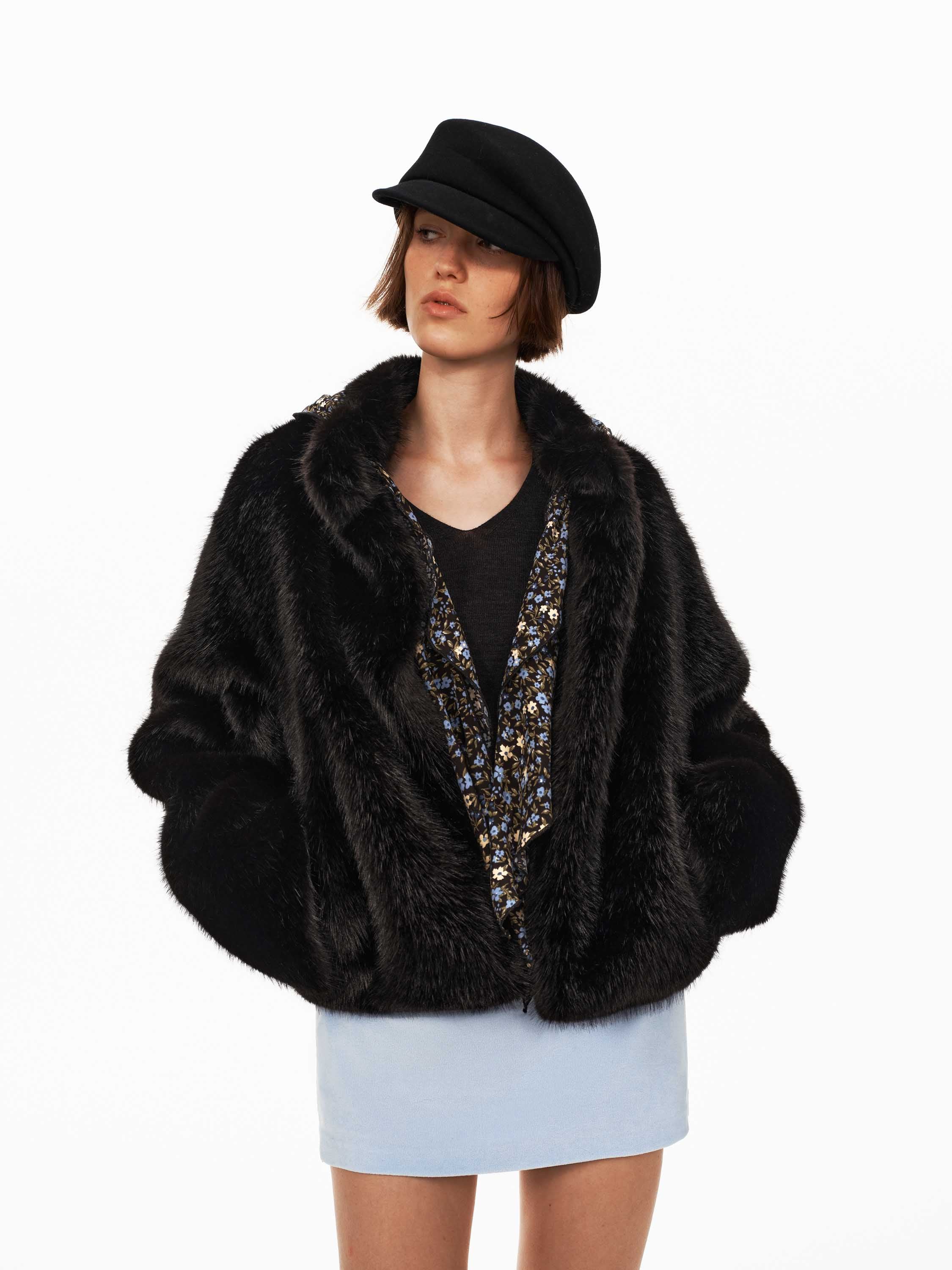 Mandarin Collar Faux Fur Jacket