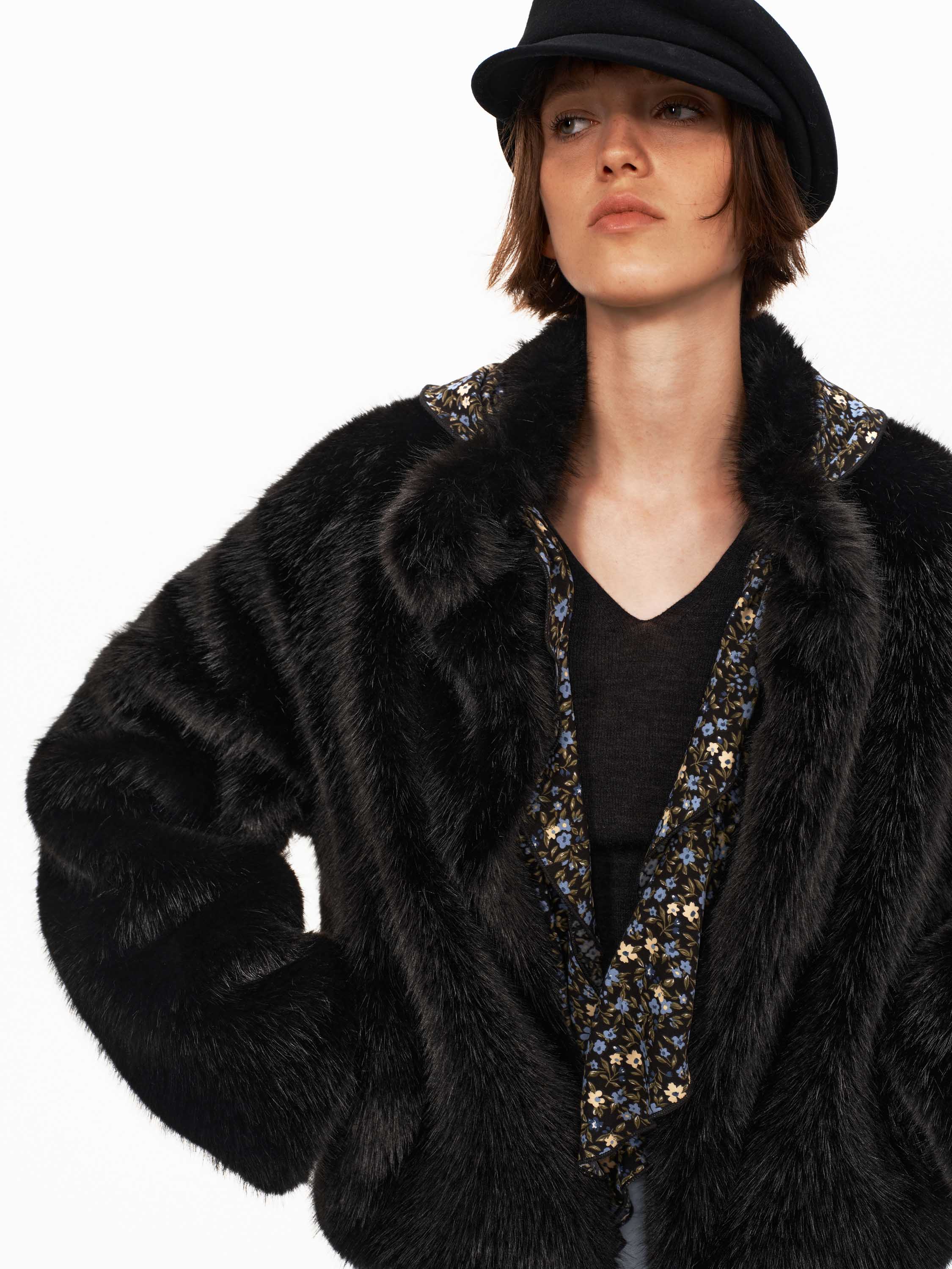 Mandarin Collar Faux Fur Jacket