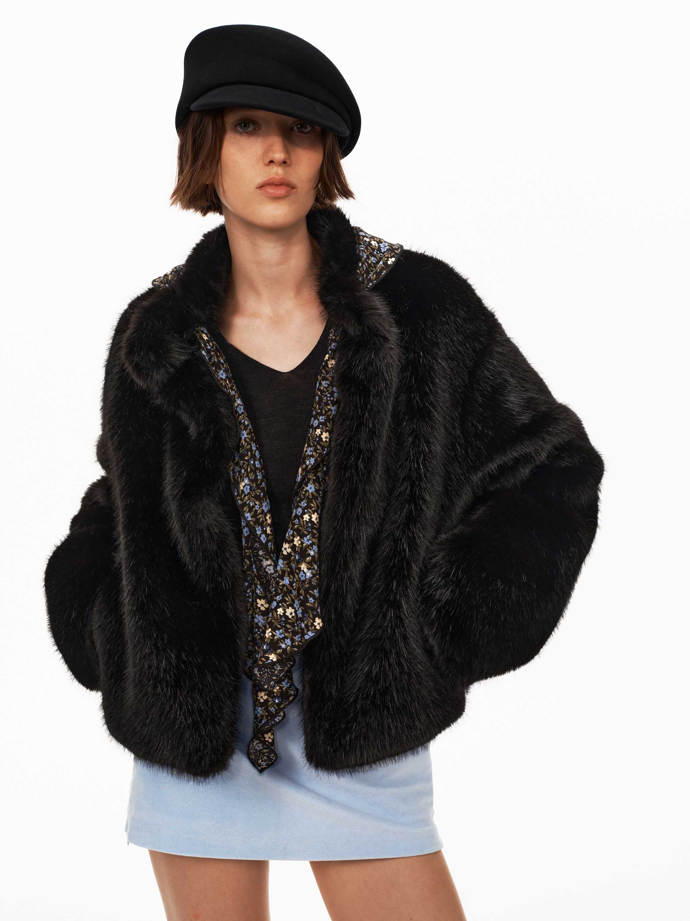 Mandarin Collar Faux Fur Jacket
