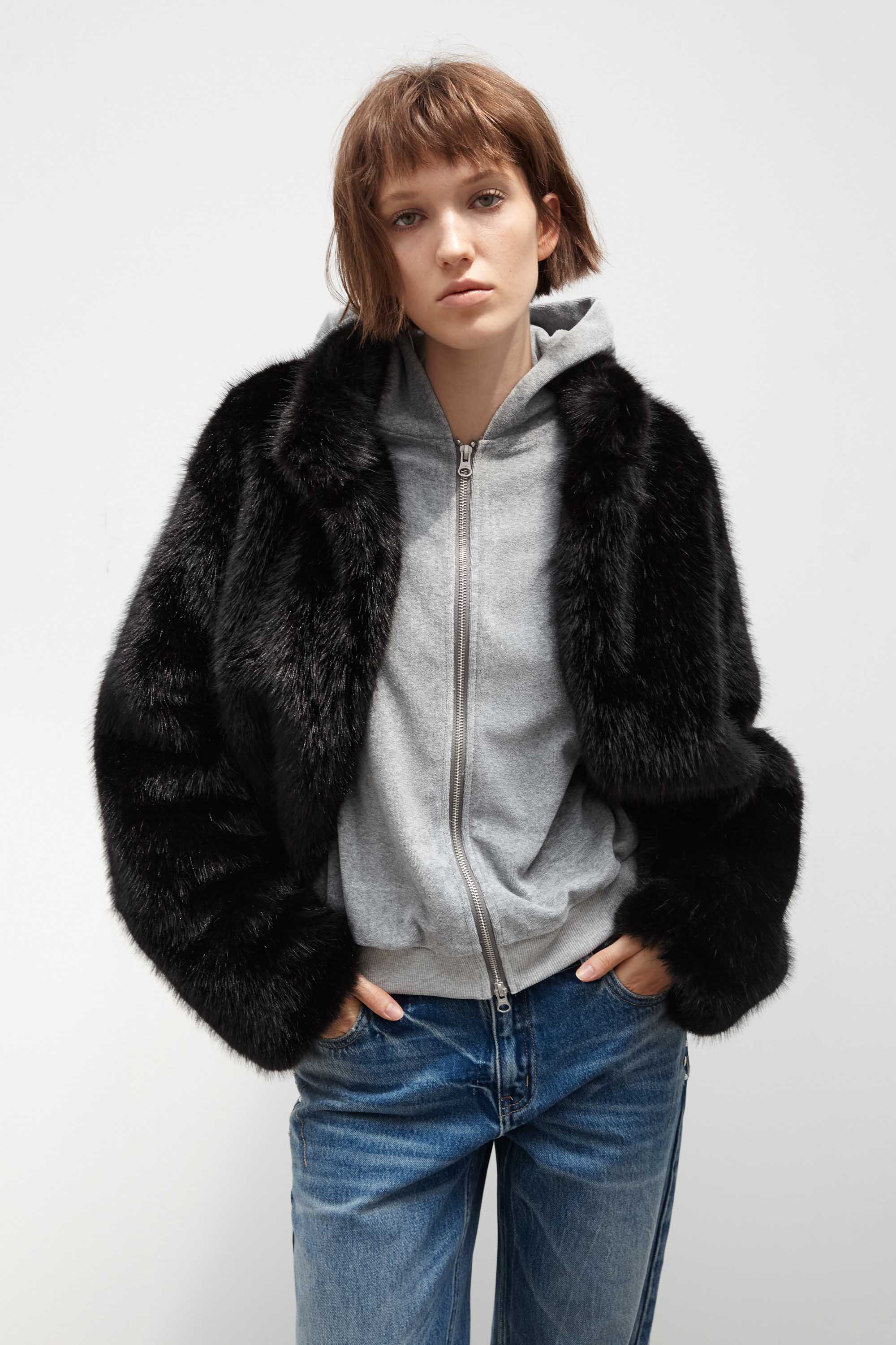 Mandarin Collar Faux Fur Jacket
