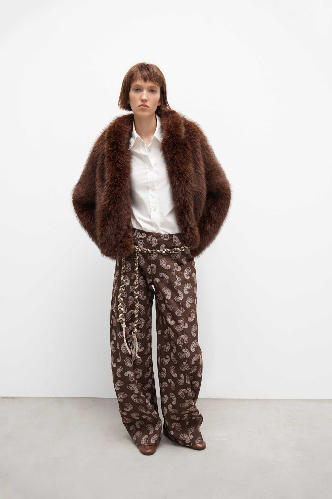 Brown Paisley Print Wide-Leg Pants
