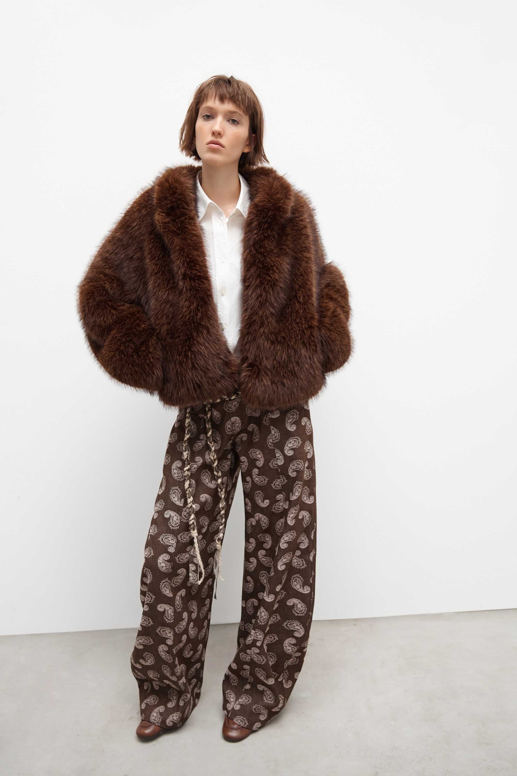 Mandarin Collar Faux Fur Jacket