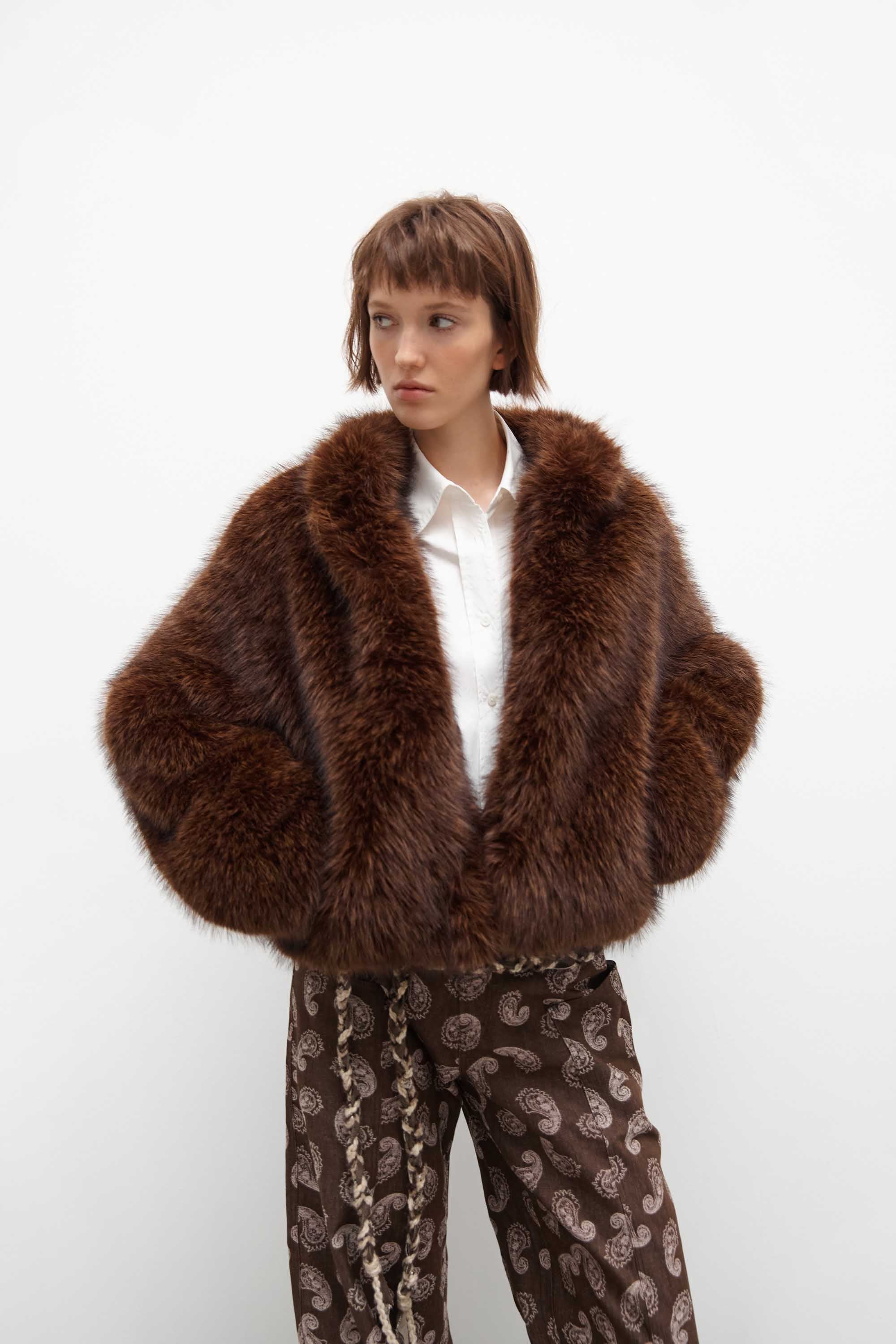 Mandarin Collar Faux Fur Jacket