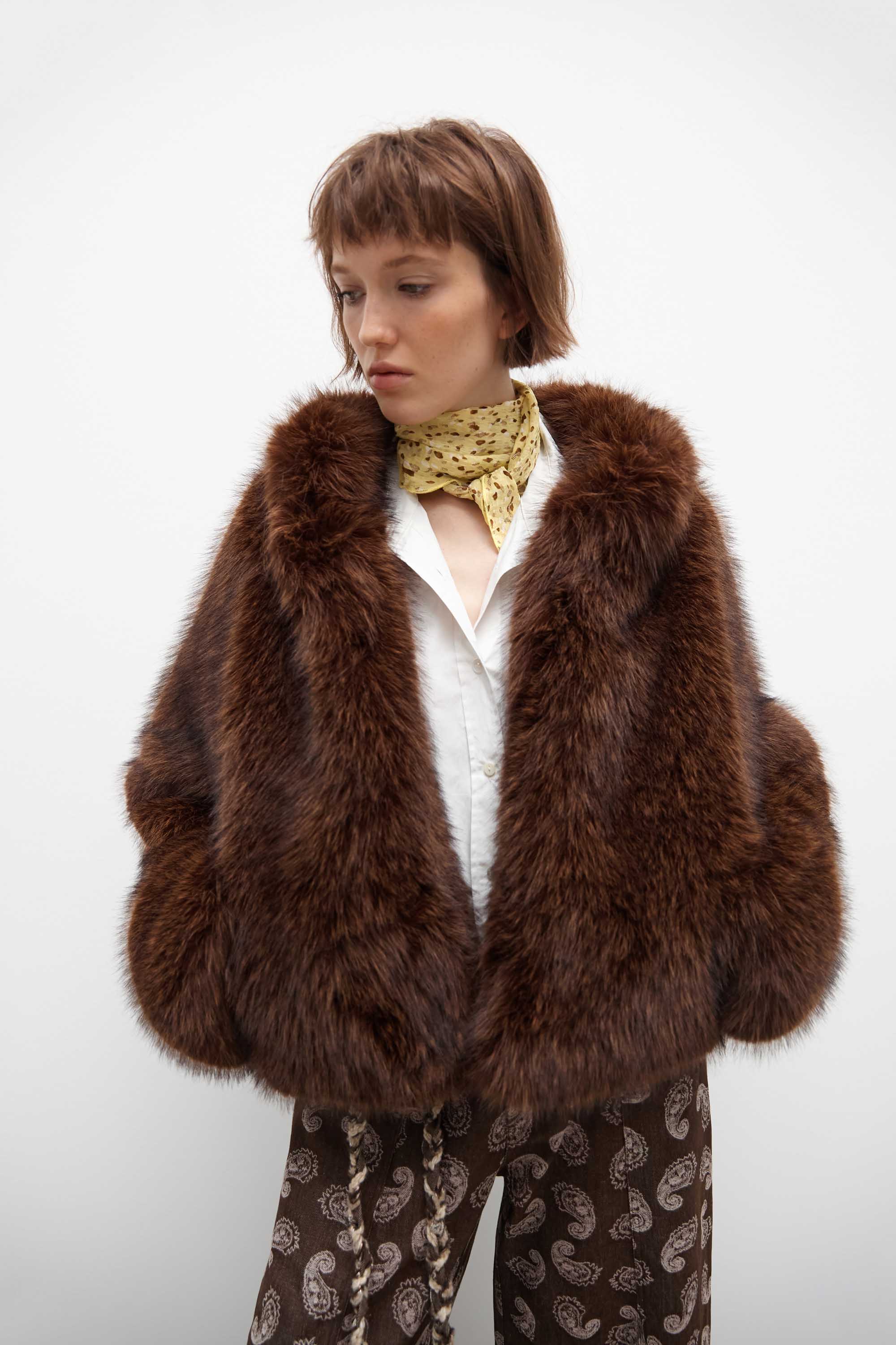 Mandarin Collar Faux Fur Jacket