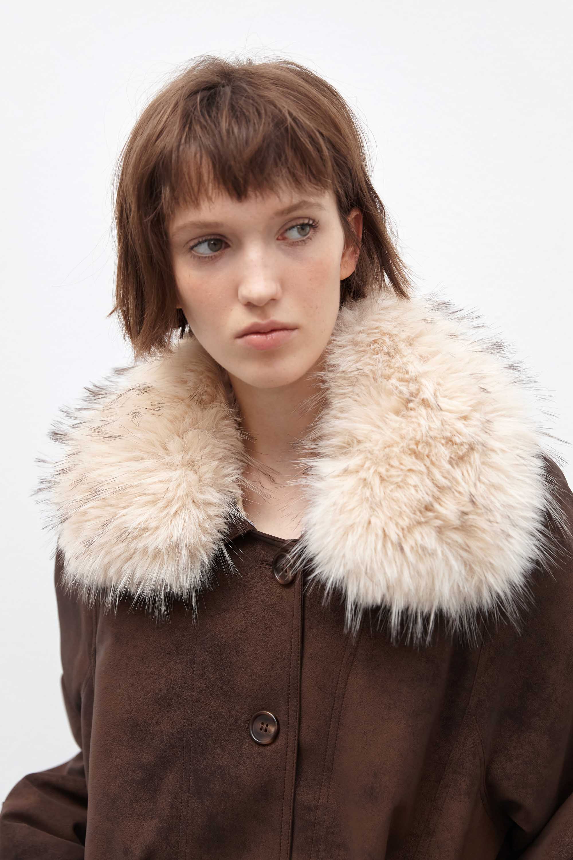 Mid-Length Coat With Fur Collar