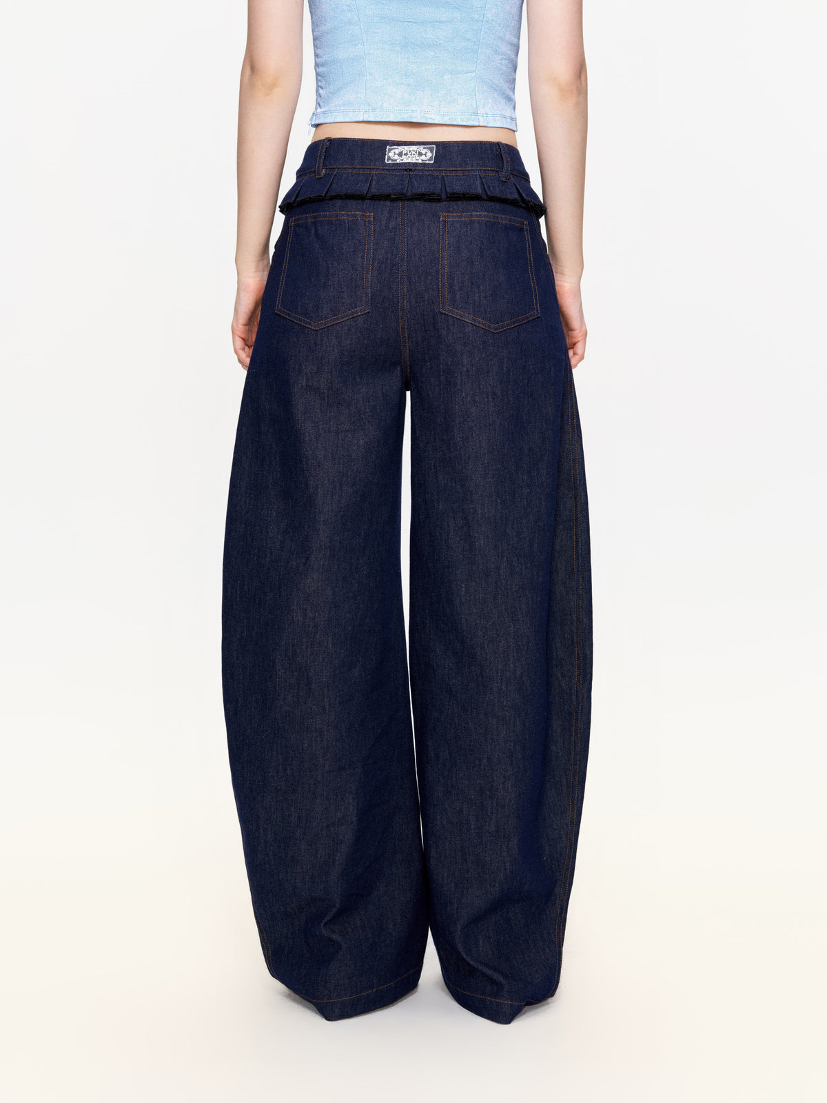 Ruffled Double-Waist Denim Pants