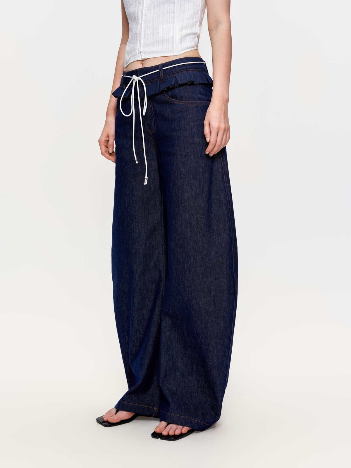 Ruffled Double-Waist Denim Pants