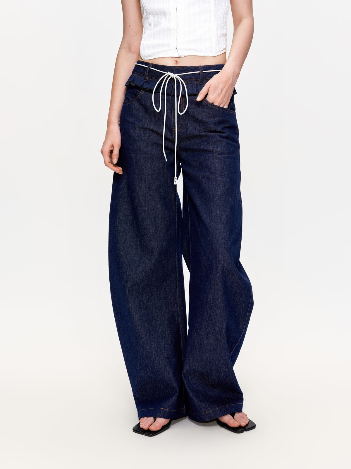 Double Ruffle Jeans Ruffled Double-Waist Denim Pants – PUKI