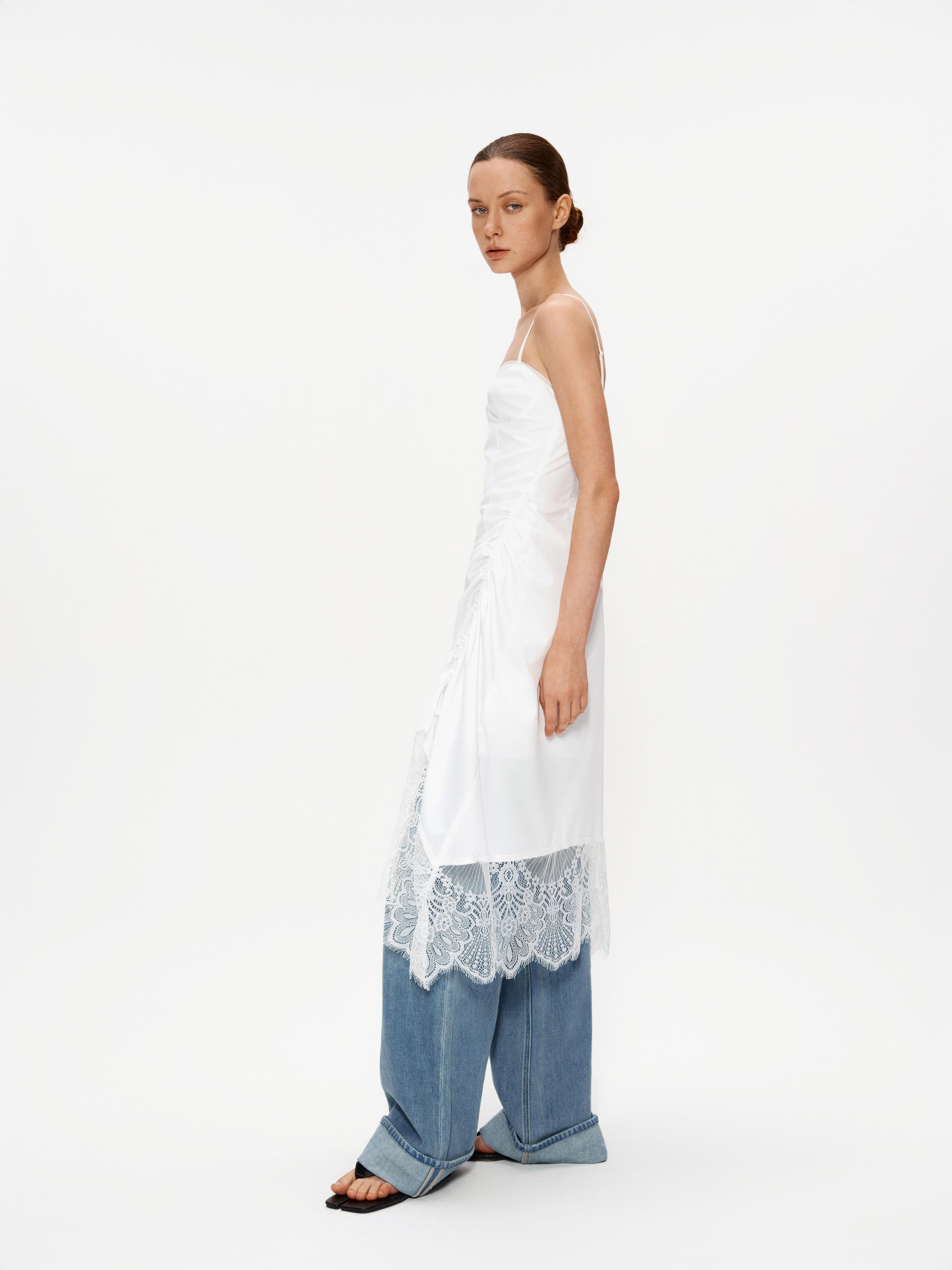 white ruched slip dress Satin Cream Ivory White Ruched Convertible Mini, Midi Slip Dress