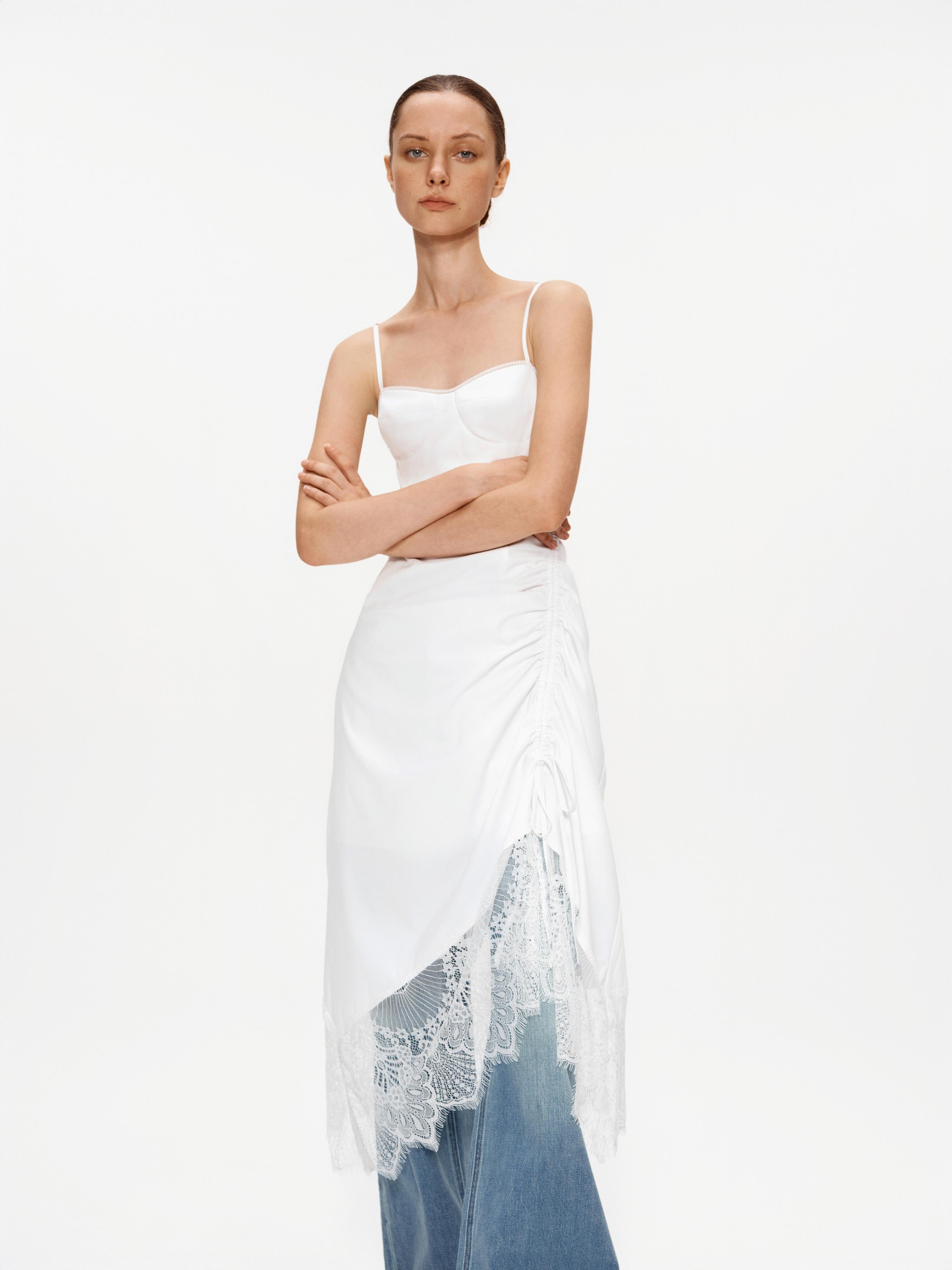 white ruched slip dress White Ruched Corset Slip Mini Dress