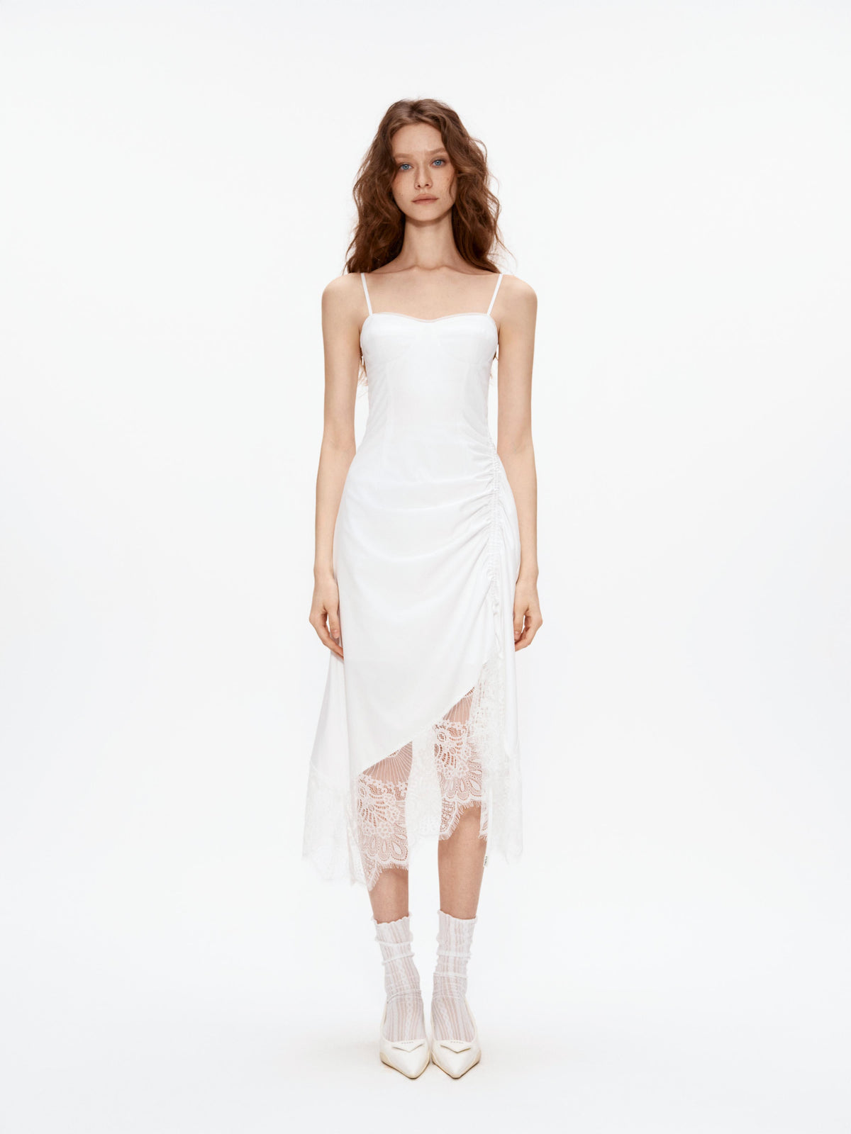 Lace-Trim Ruched Slip Dress