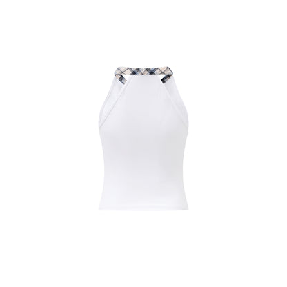 Bow-Detailed Plaid Bustier Top