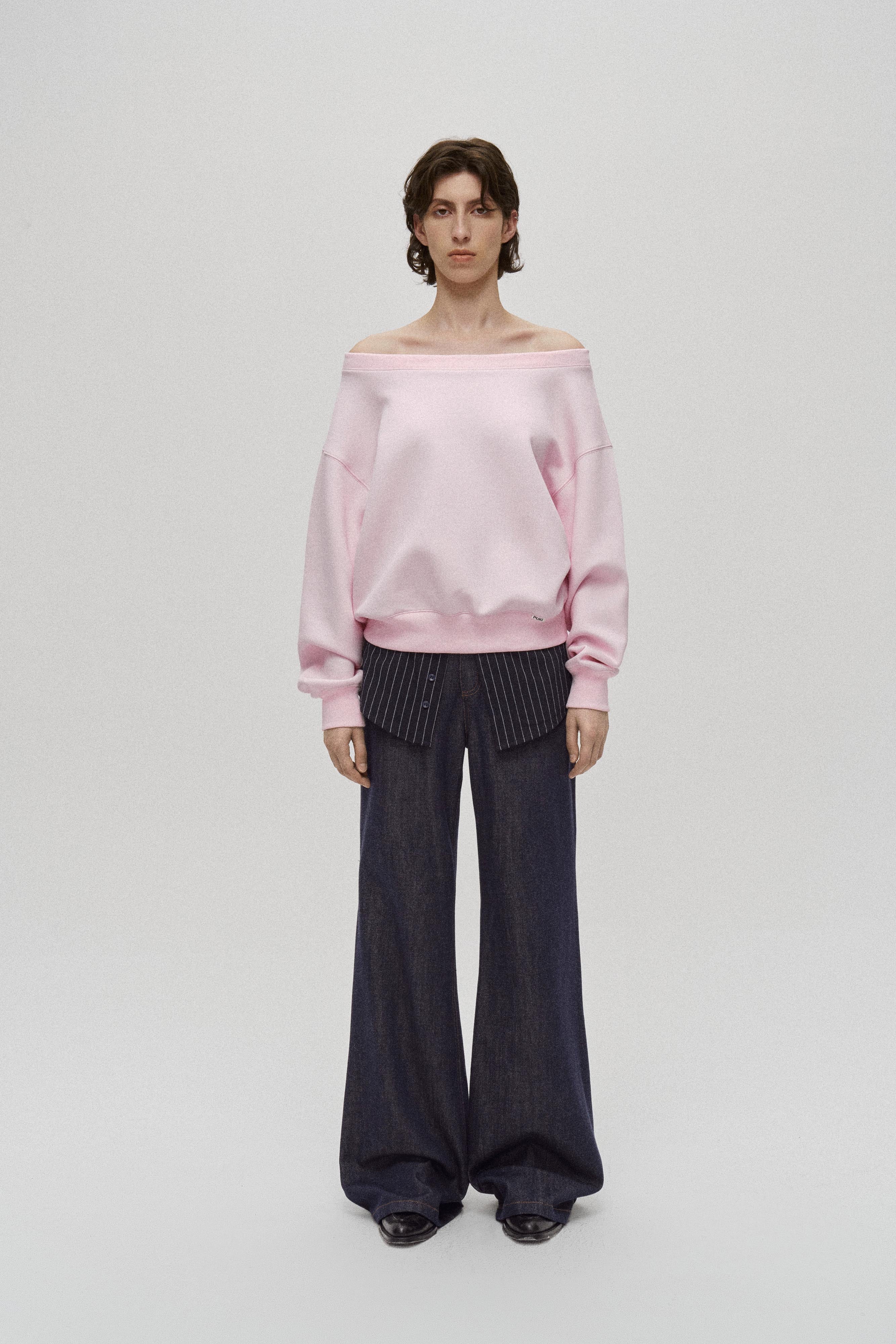 Layered Shirt-Waist Wide-Leg Jeans
