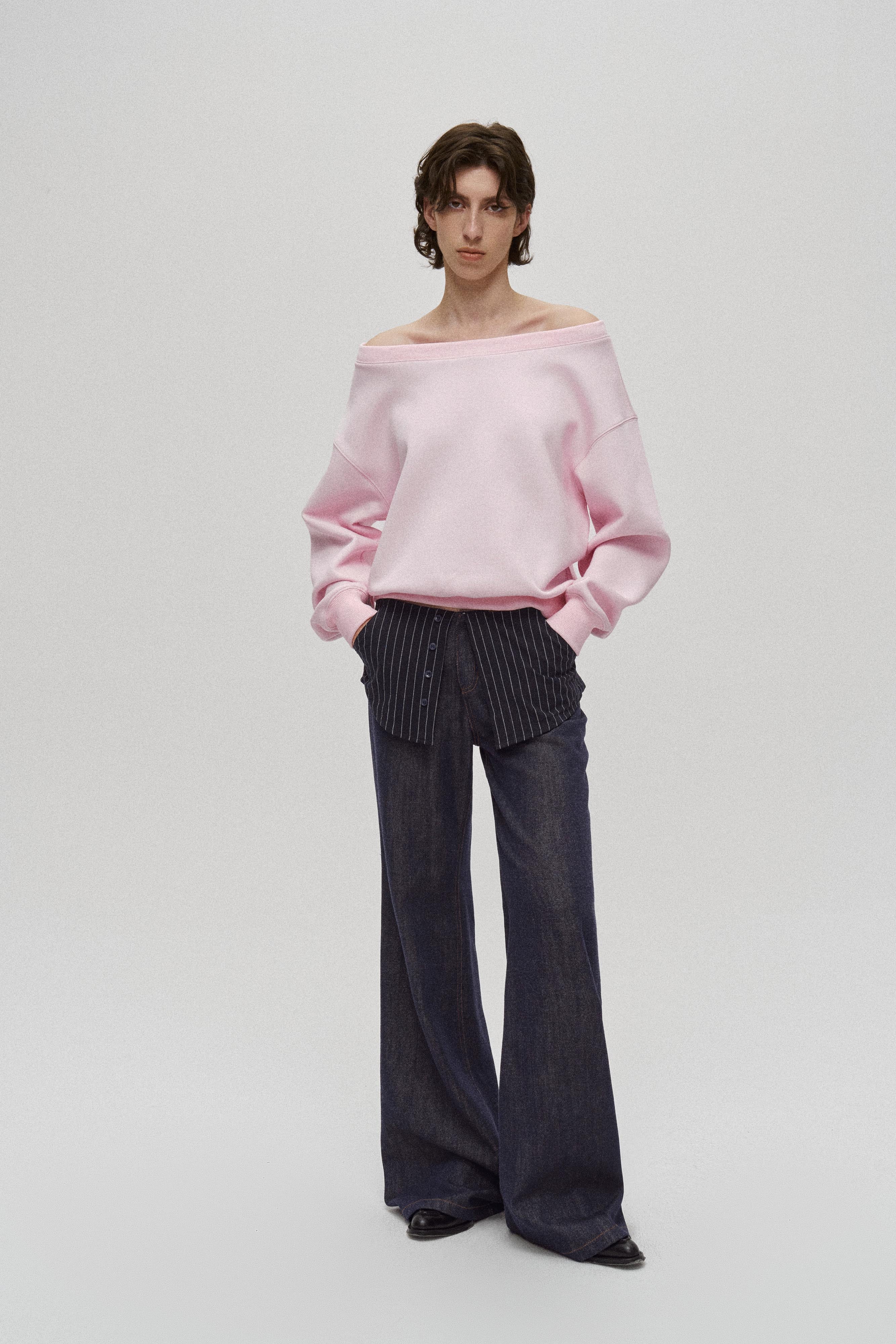 Layered Shirt-Waist Wide-Leg Jeans