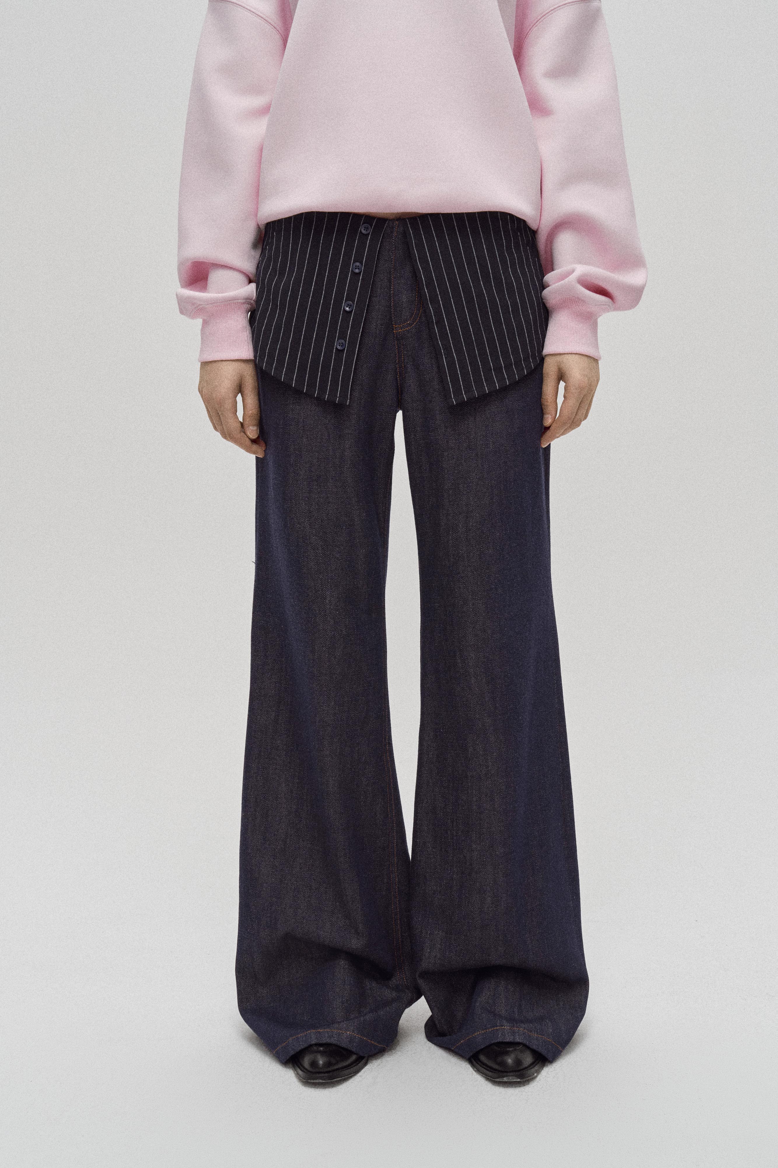 Layered Shirt-Waist Wide-Leg Jeans
