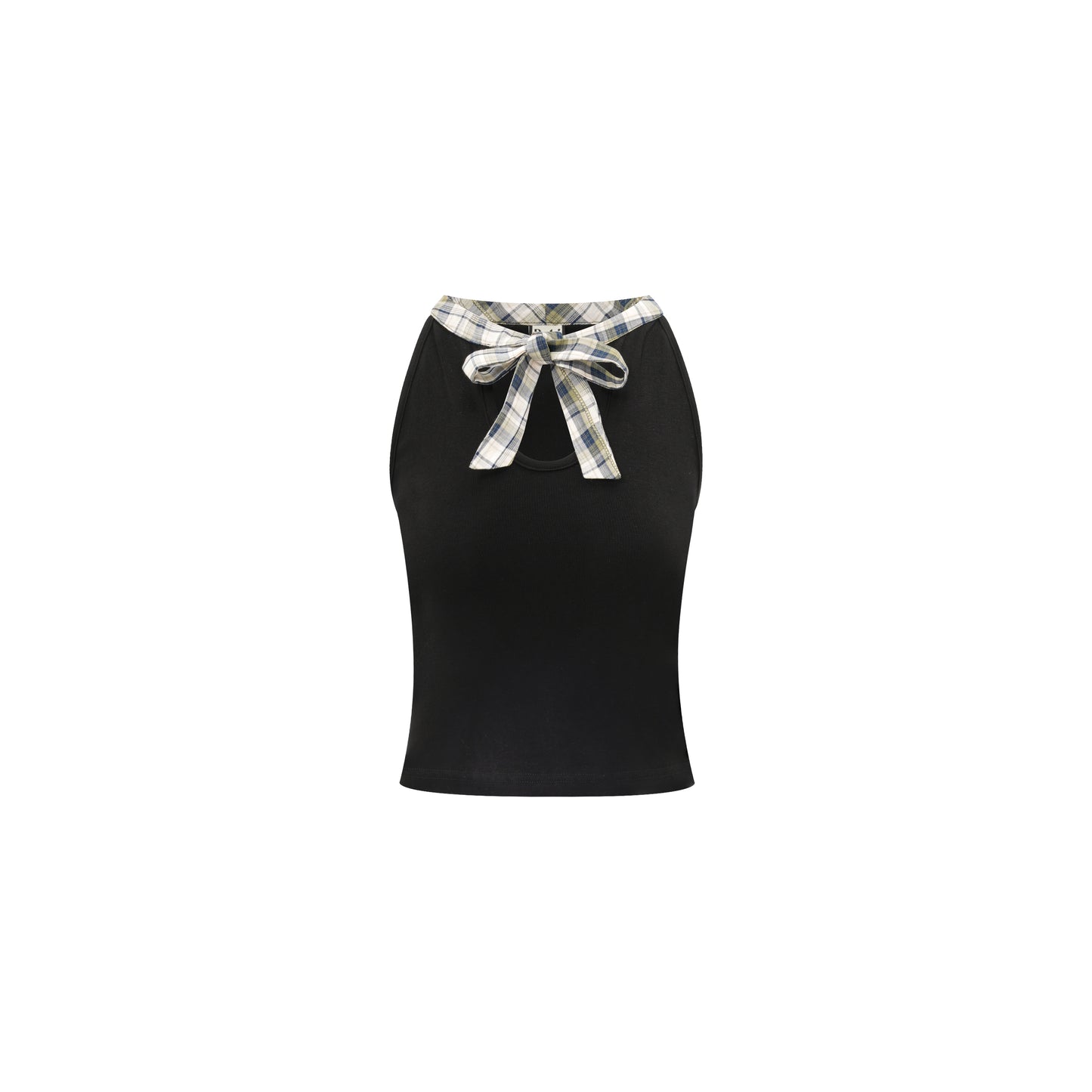 Bow-Detailed Plaid Bustier Top