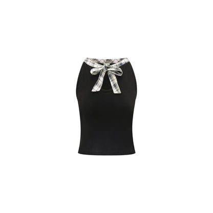 Bow-Detailed Plaid Bustier Top