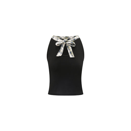 Bow-Detailed Plaid Bustier Top