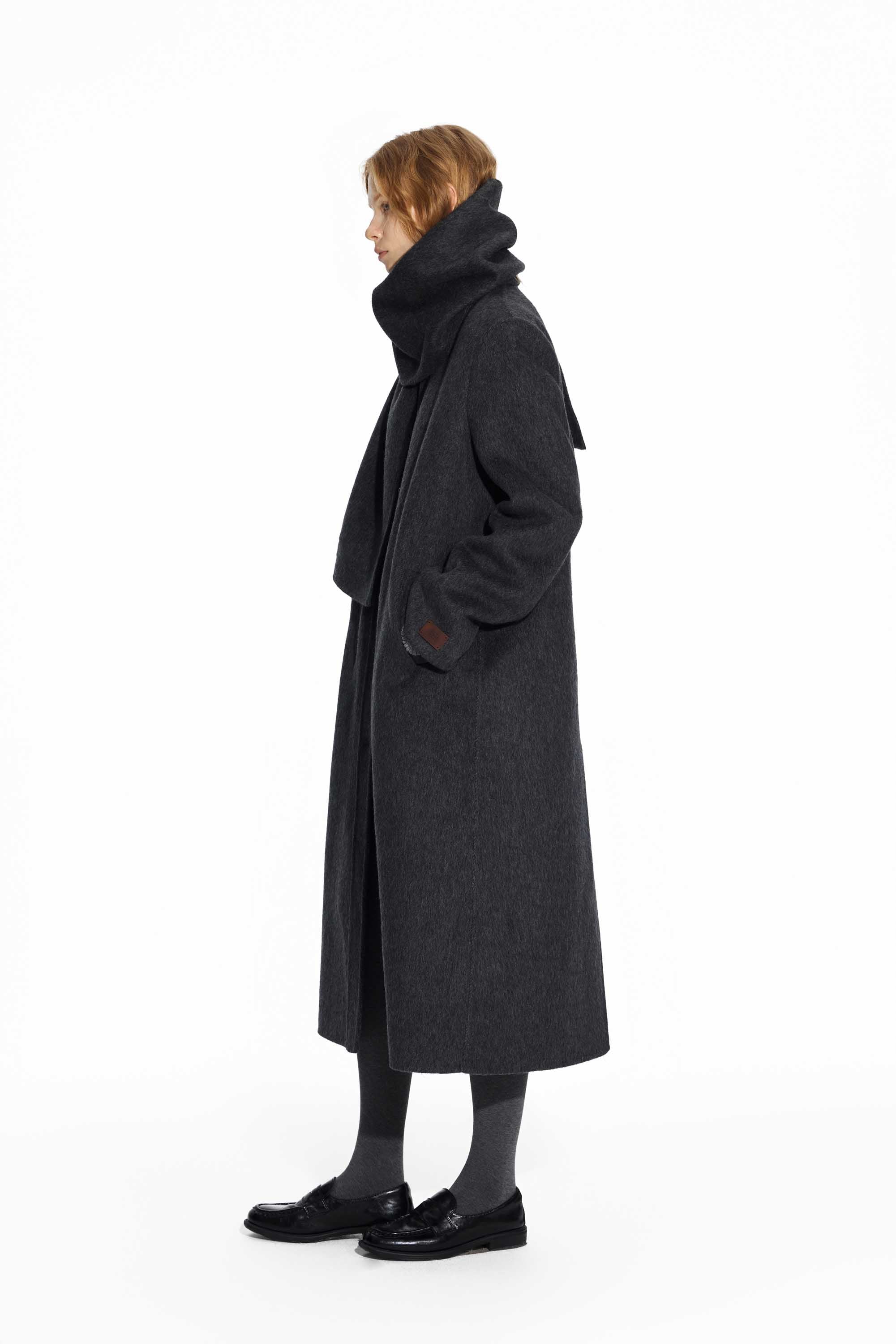 65% Wool Double-Face Coat with Detachable Scarf
