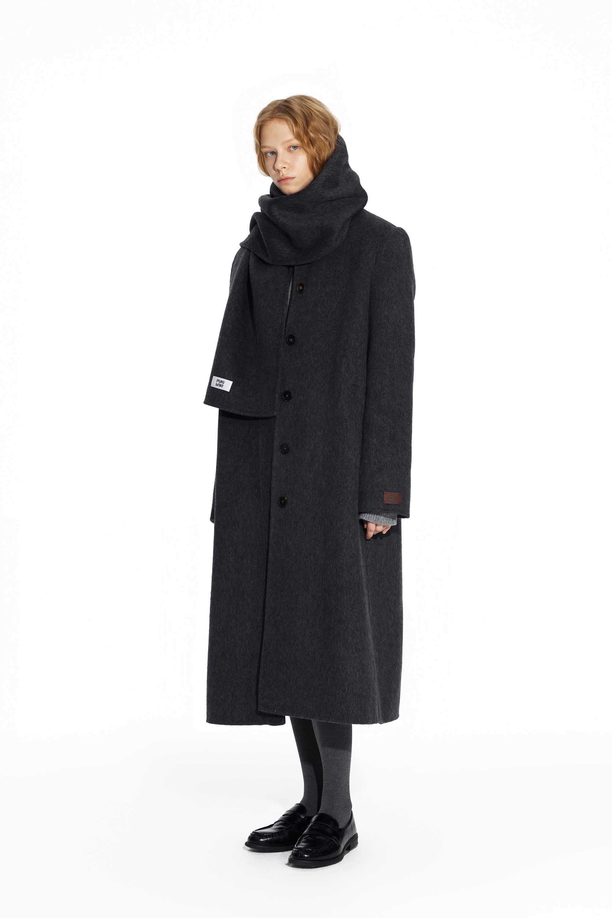 65% Wool Double-Face Coat with Detachable Scarf