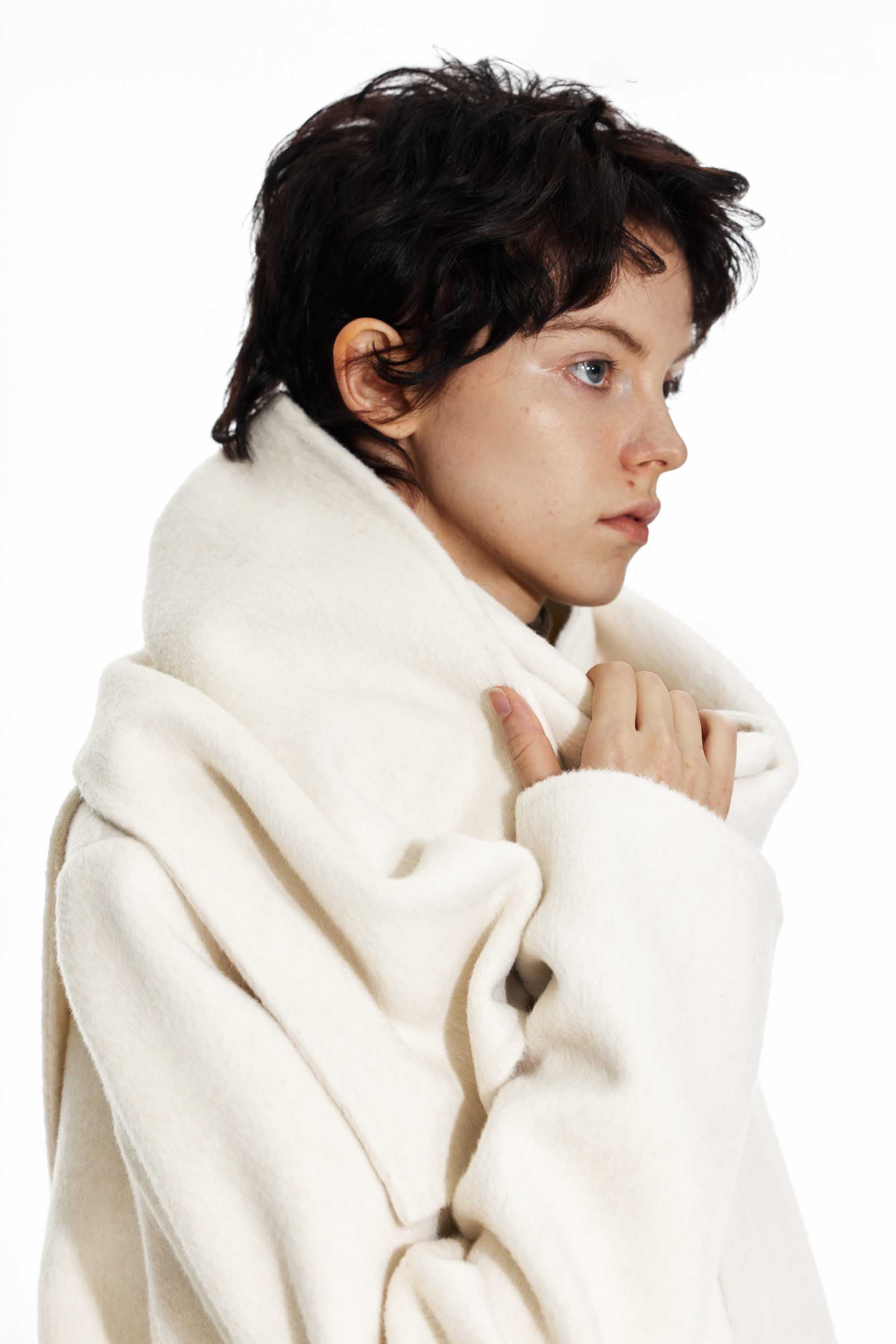 65% Wool Double-Face Coat With Detachable Scarf