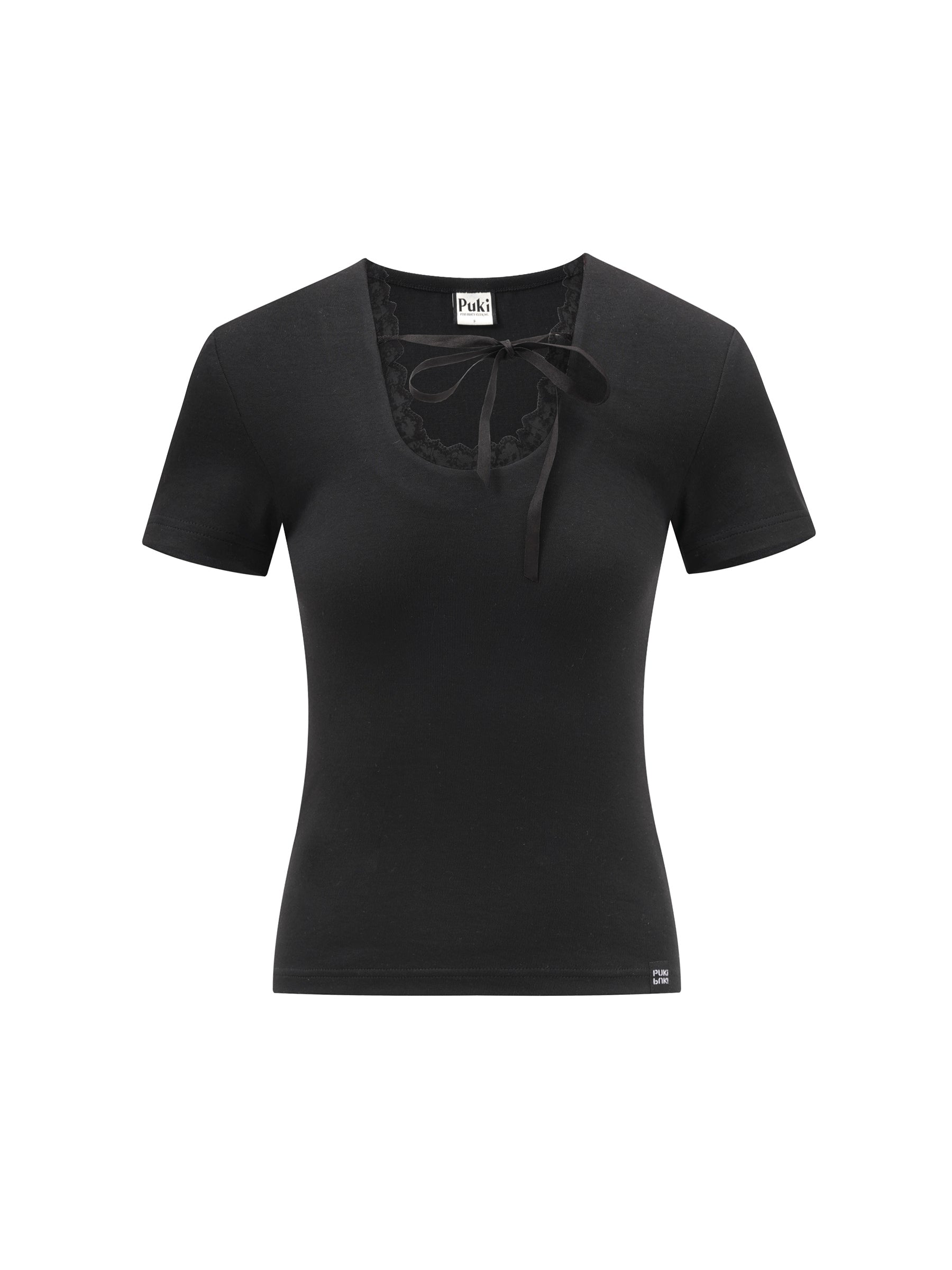 Lace Trim Tie Short Sleeve Tee