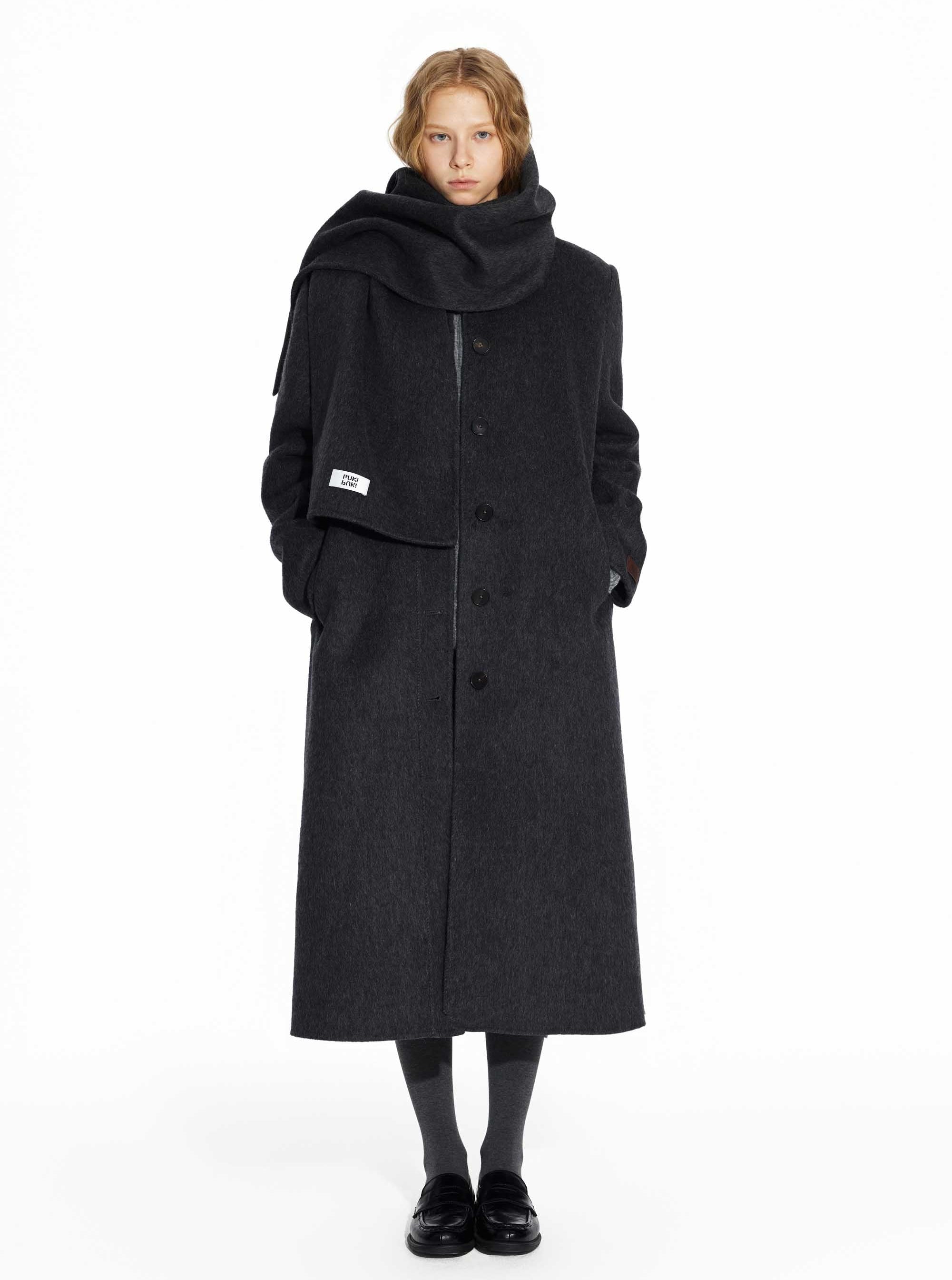 65% Wool Double-Face Coat with Detachable Scarf