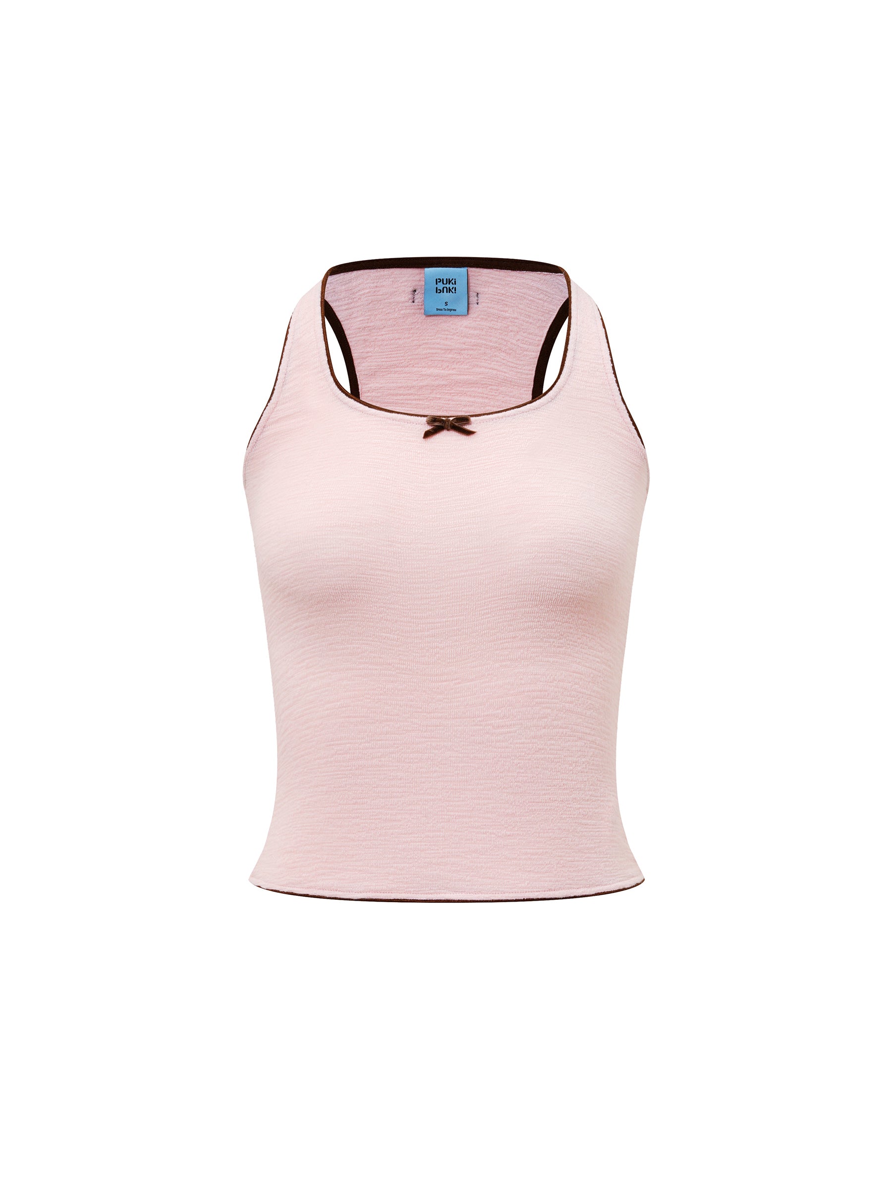 Color-Block Bow Slim Fit Textured Tank Top