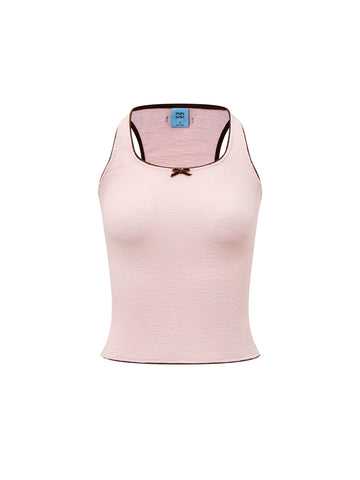 Color-Block Bow Slim Fit Textured Tank Top