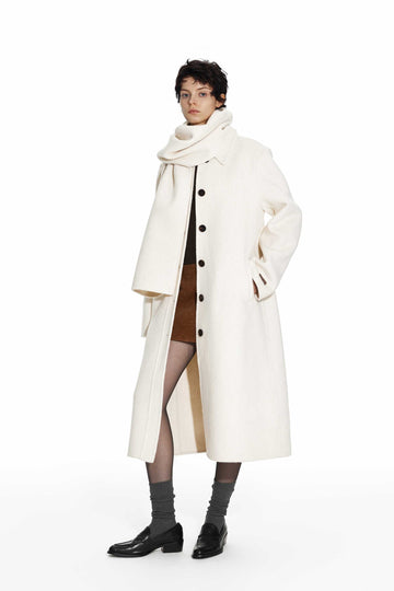 65% Wool Double-Face Coat With Detachable Scarf
