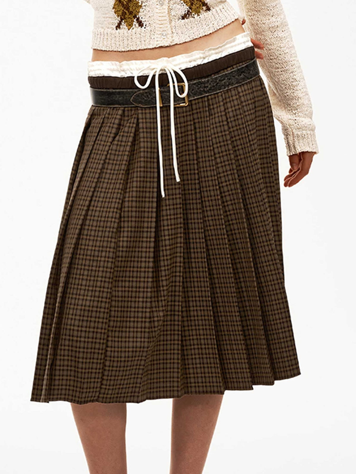 Plaid Pleated Skirt with Contrast Waistband