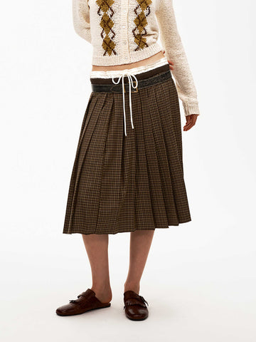 Plaid Pleated Skirt with Contrast Waistband
