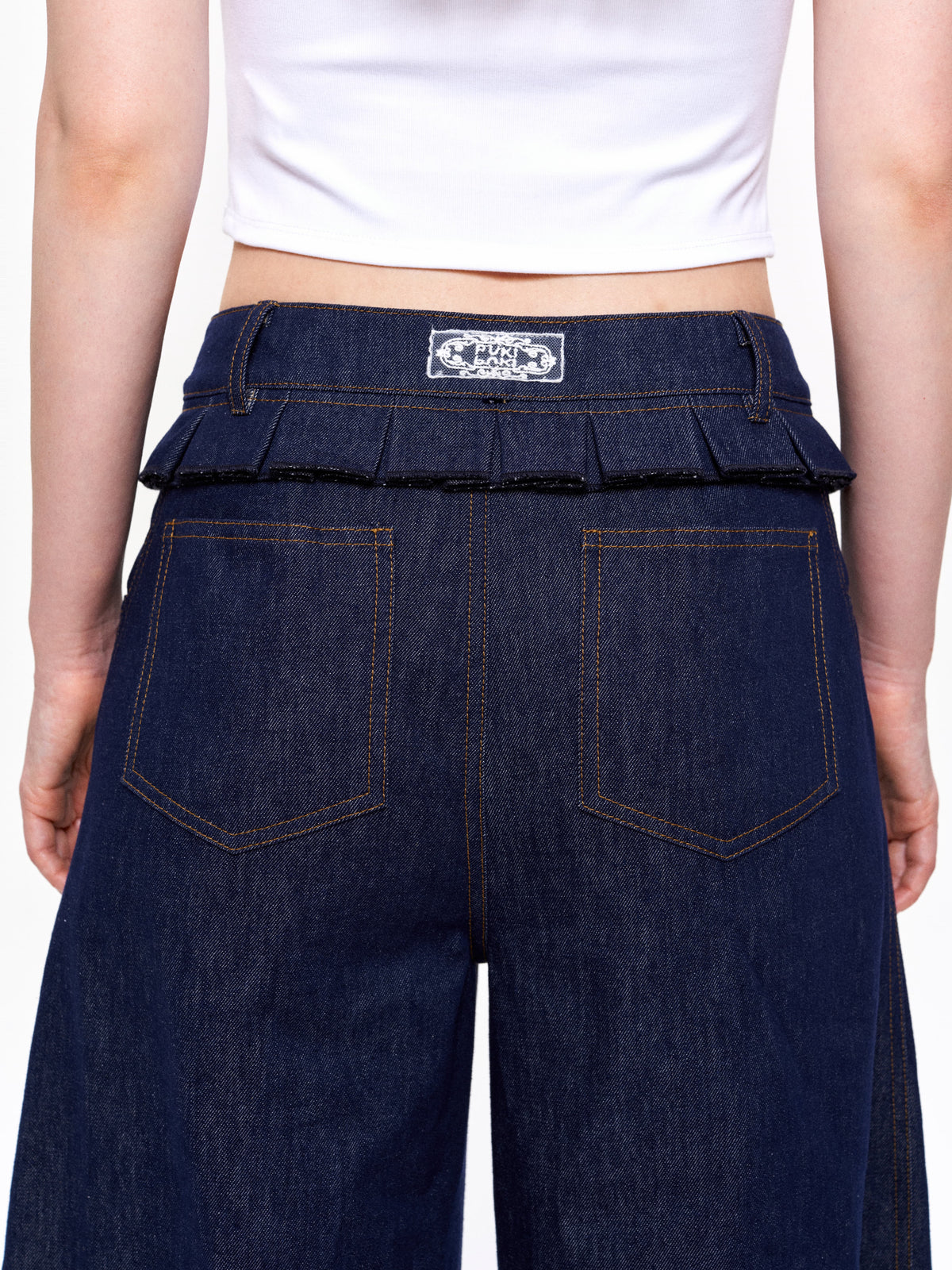 Ruffled Double-Waist Denim Pants