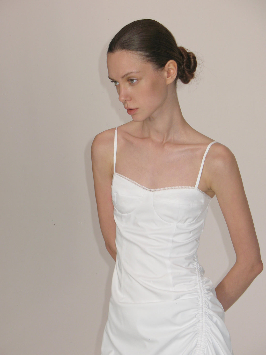 Lace-Trim Ruched Slip Dress