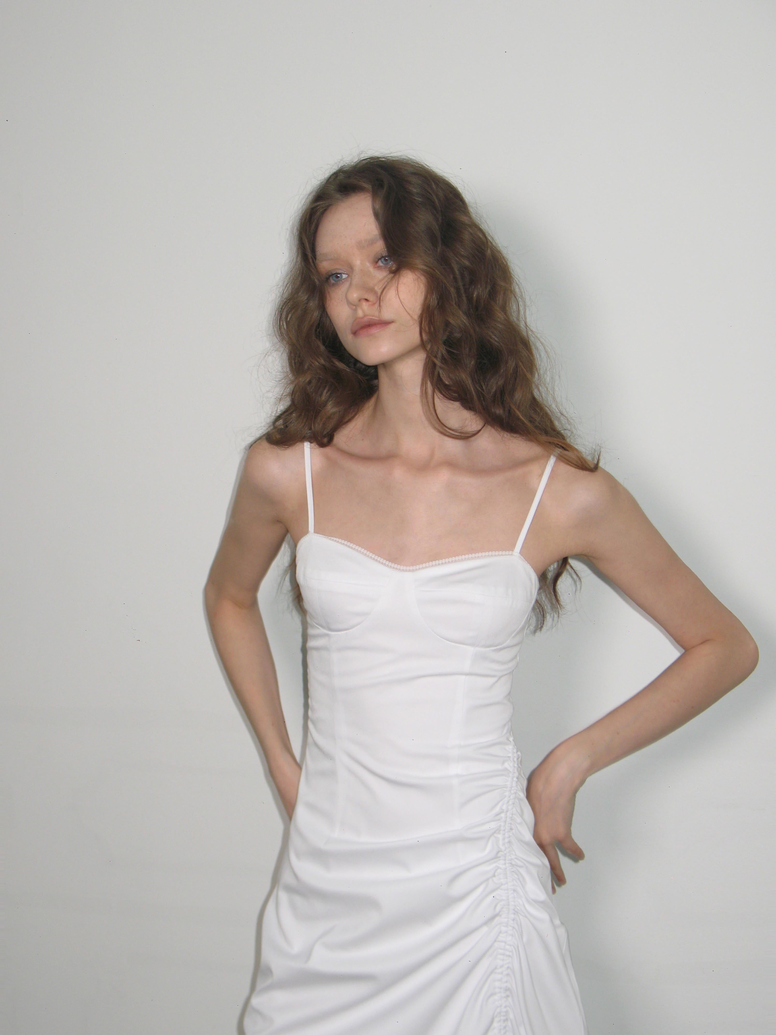 Lace-Trim Ruched Slip Dress