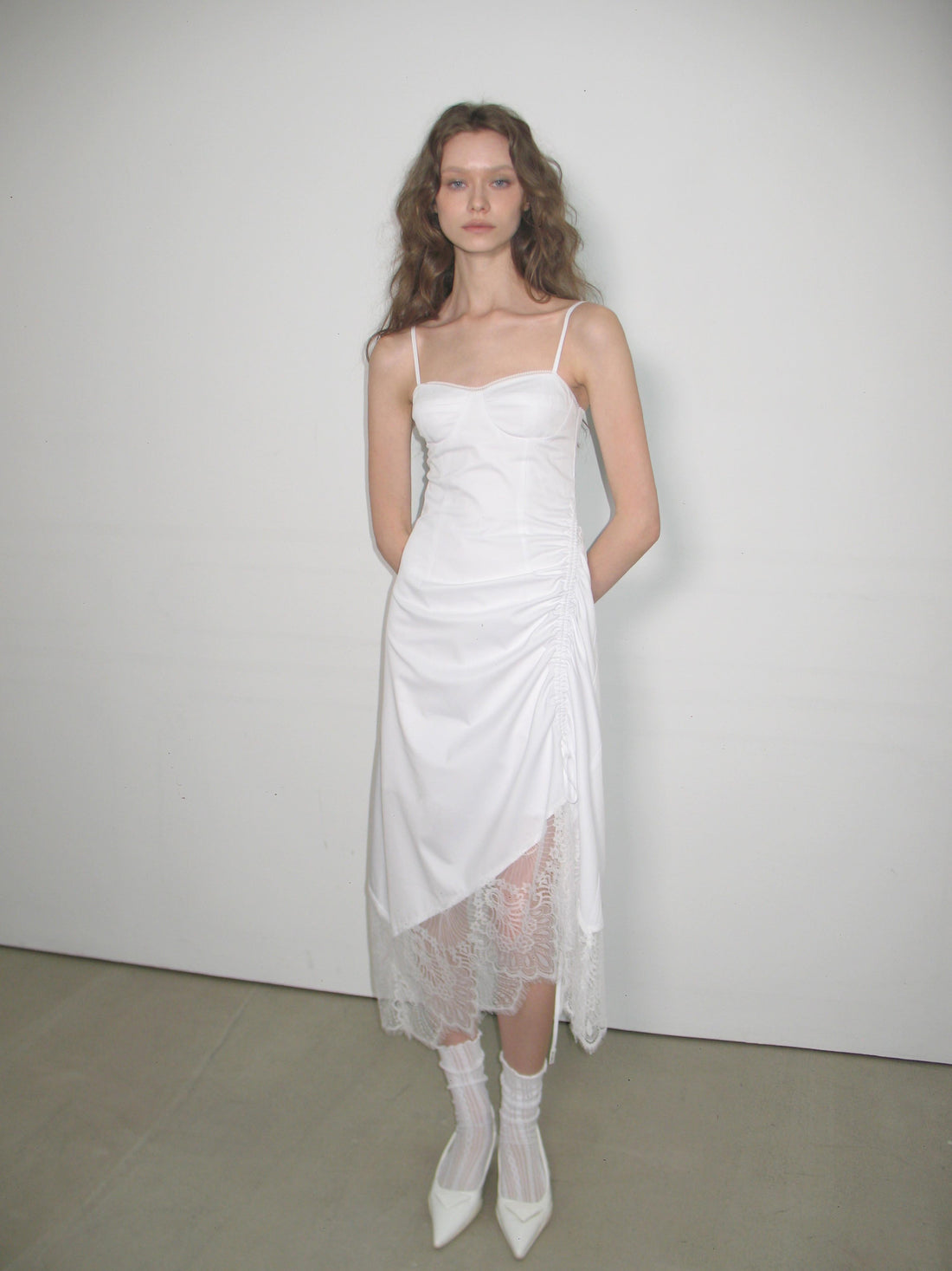 Lace-Trim Ruched Slip Dress