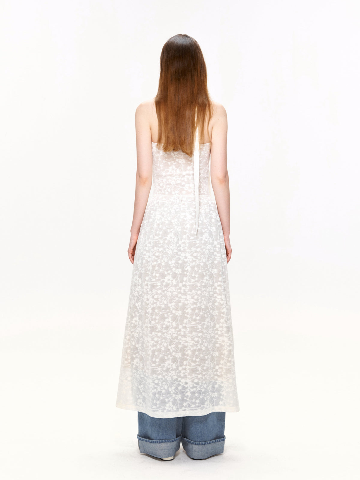 Sheer Jacquard Halter Dress